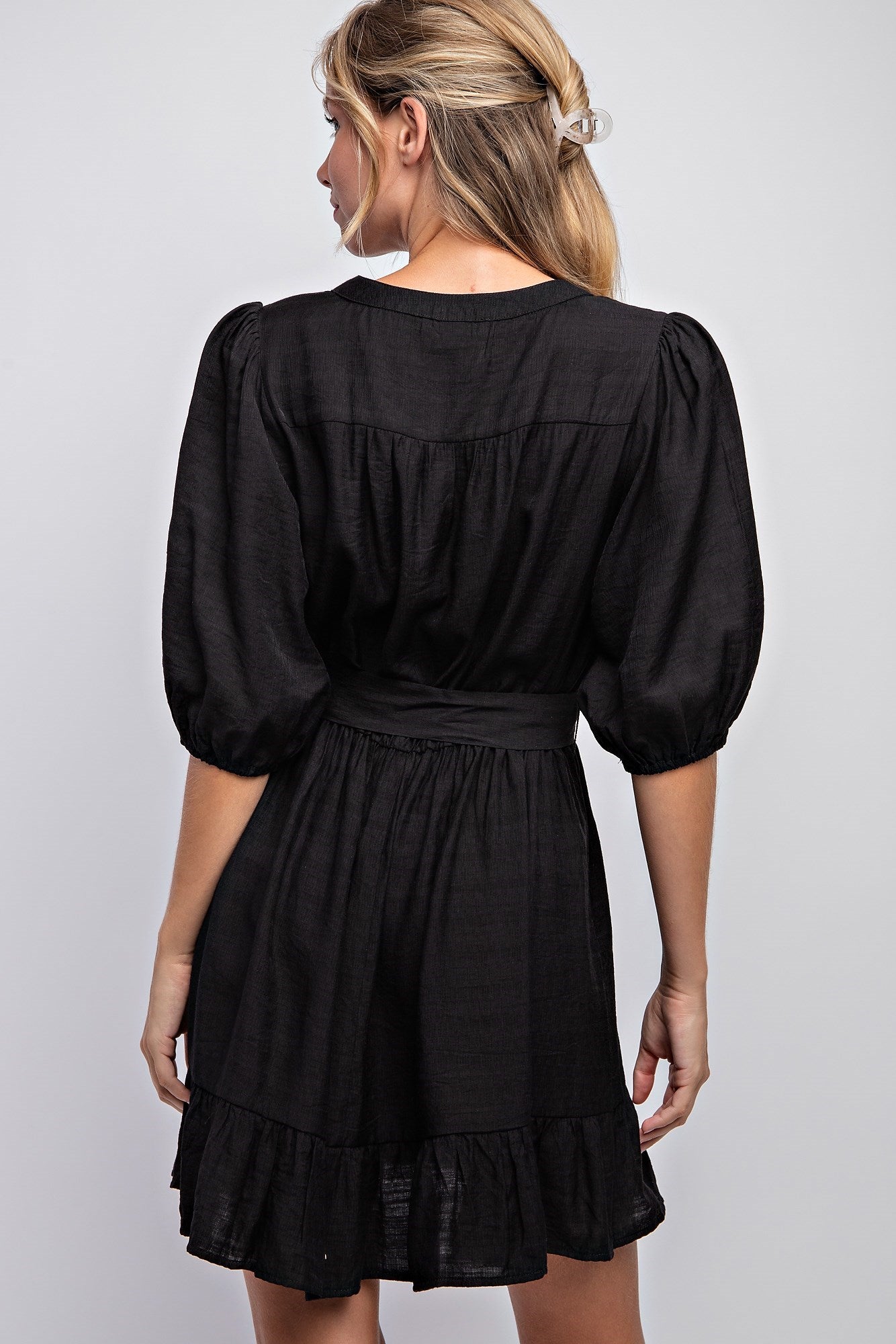 SPLIT NECK PEASANT DRESS