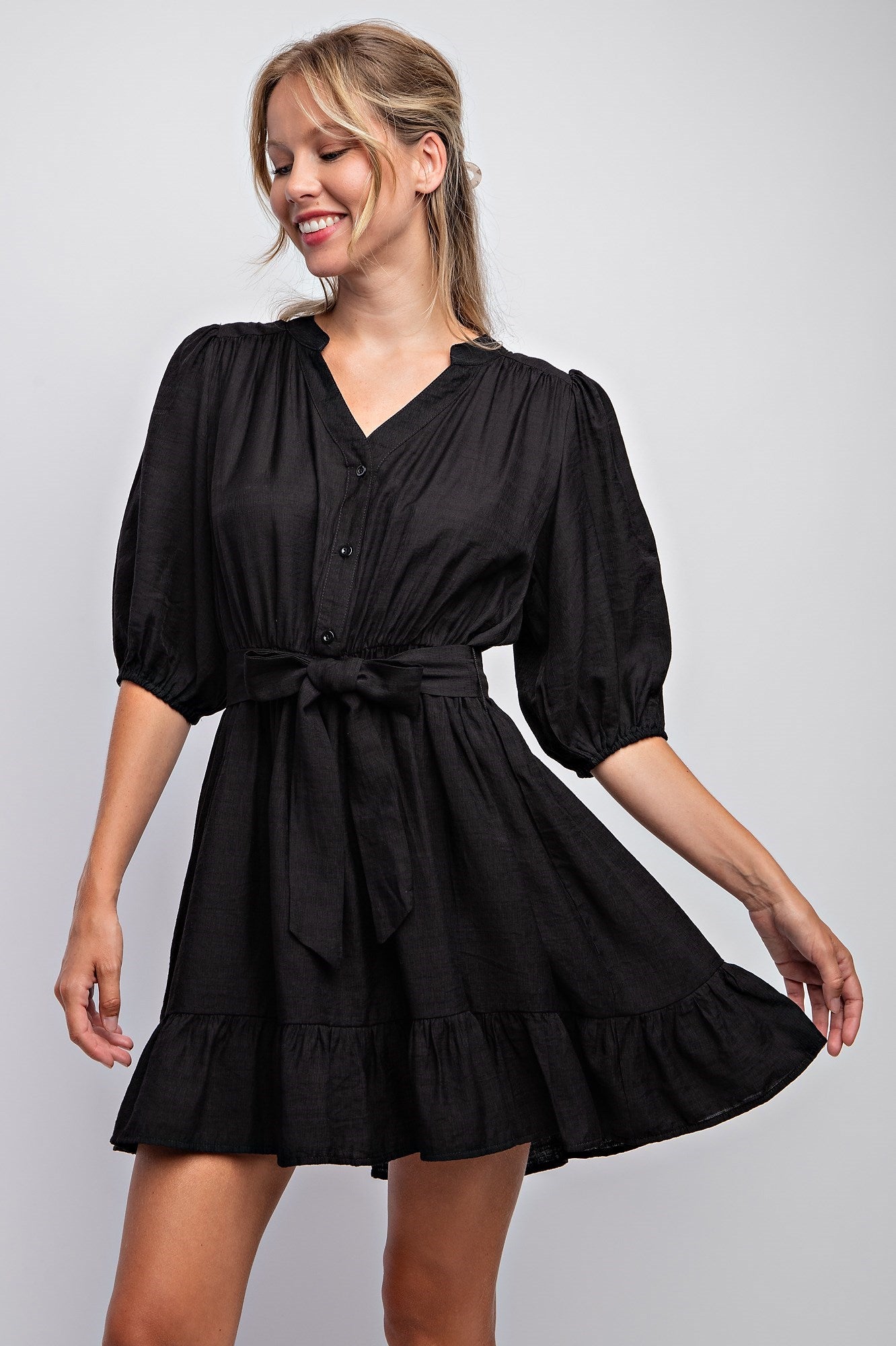 SPLIT NECK PEASANT DRESS