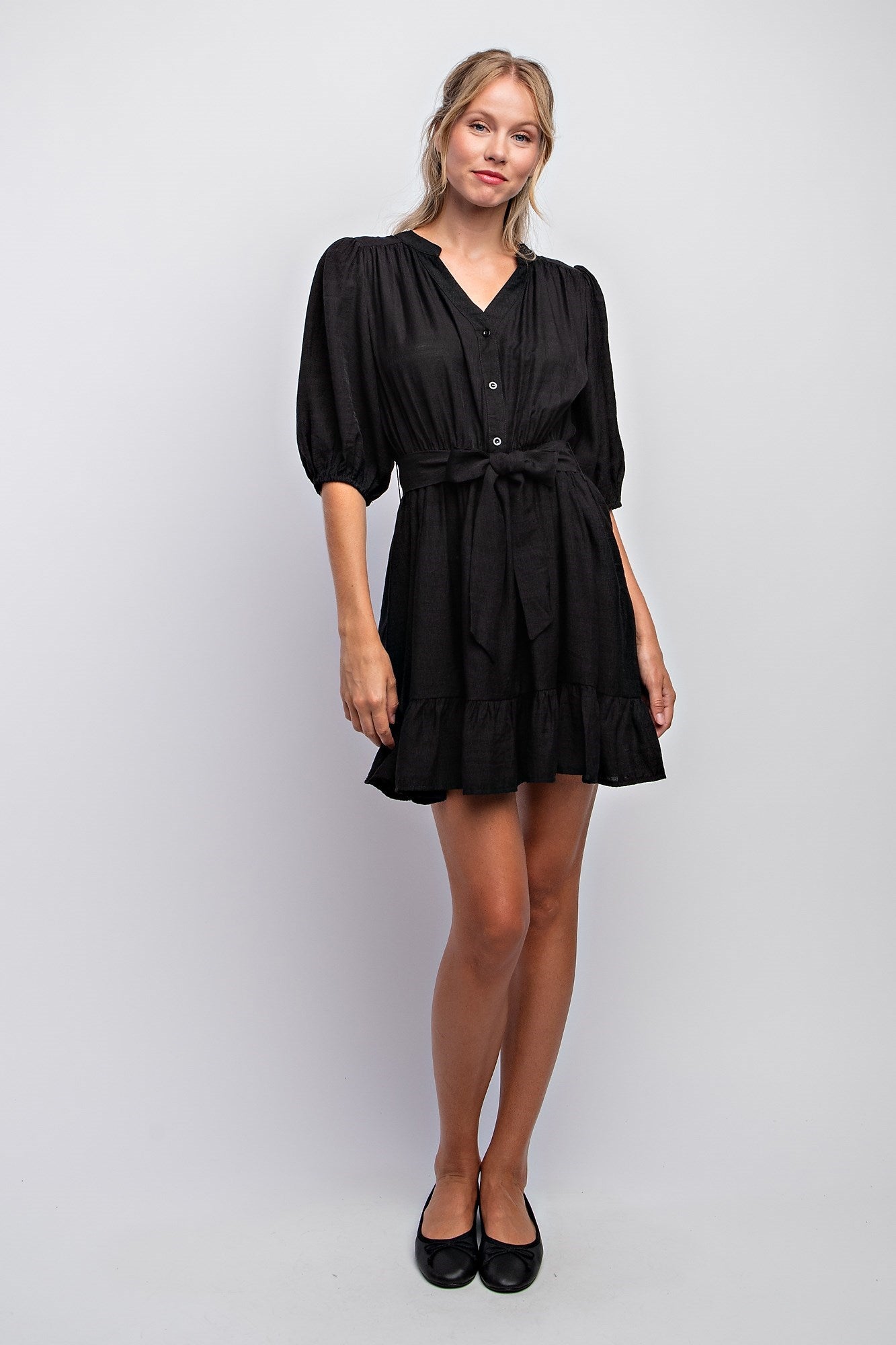 SPLIT NECK PEASANT DRESS