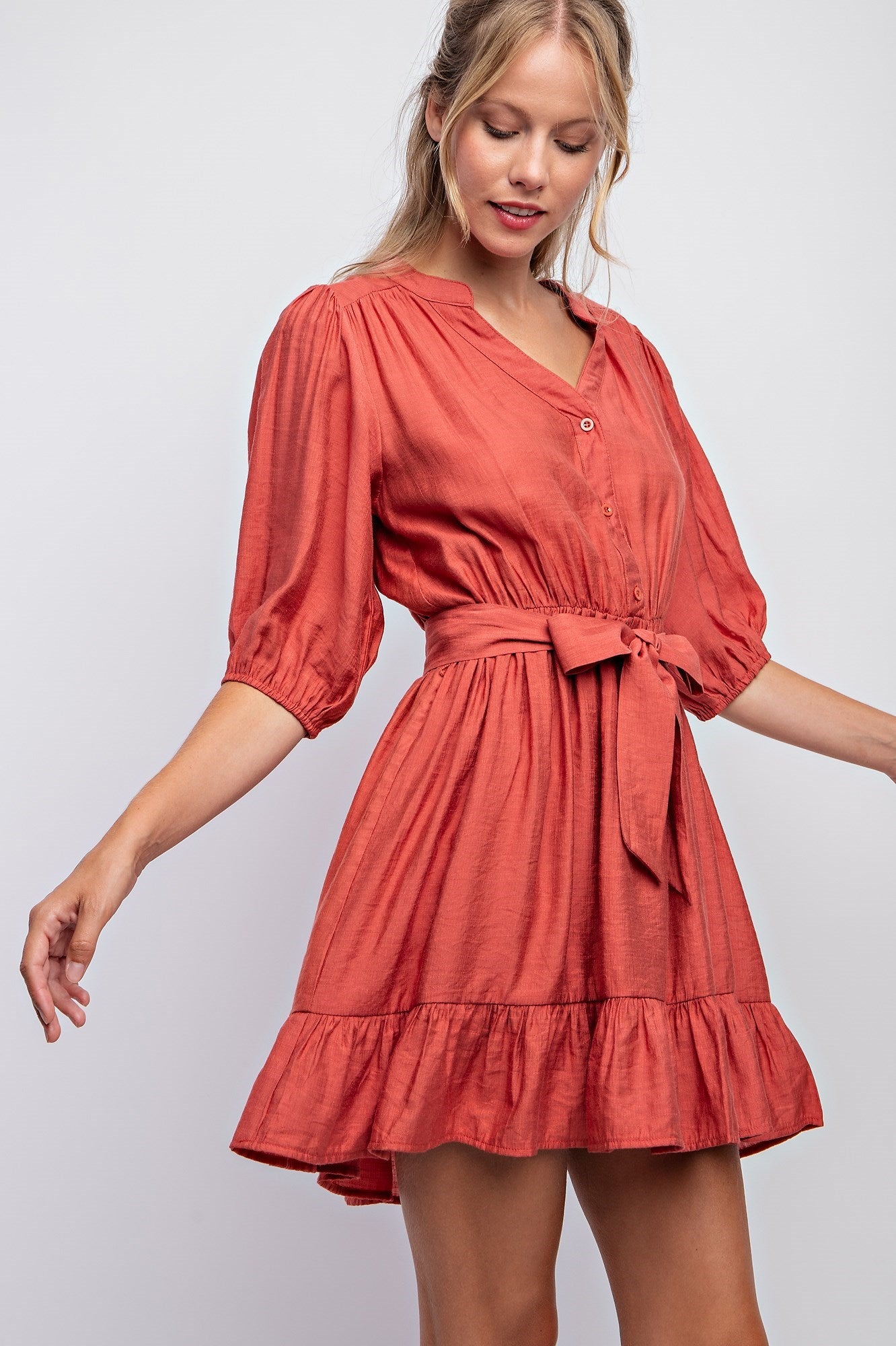 SPLIT NECK PEASANT DRESS