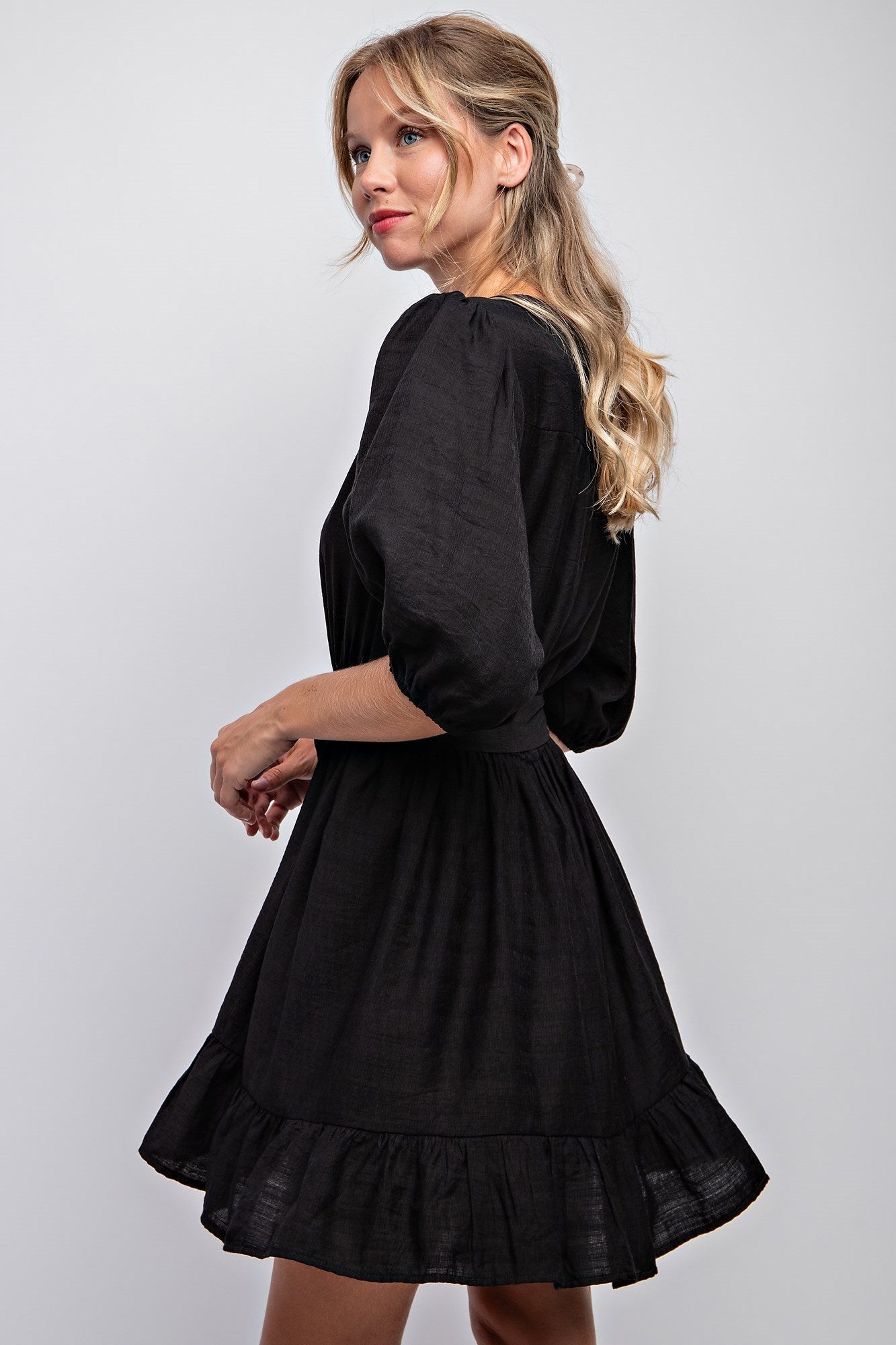 SPLIT NECK PEASANT DRESS