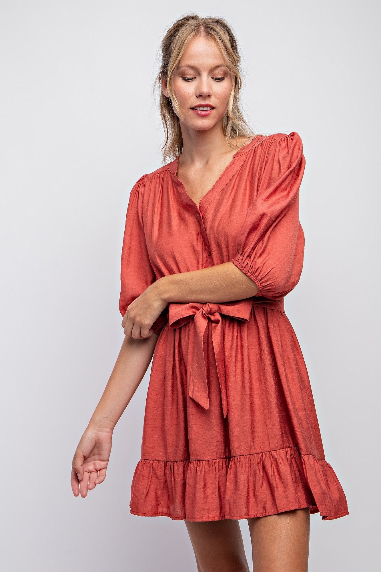 SPLIT NECK PEASANT DRESS