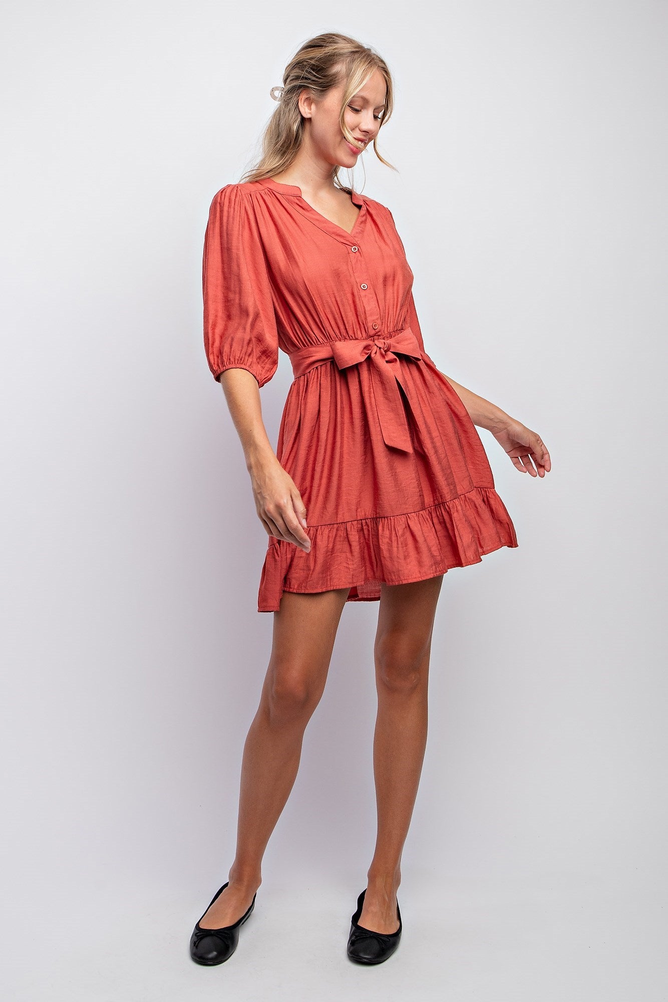 SPLIT NECK PEASANT DRESS