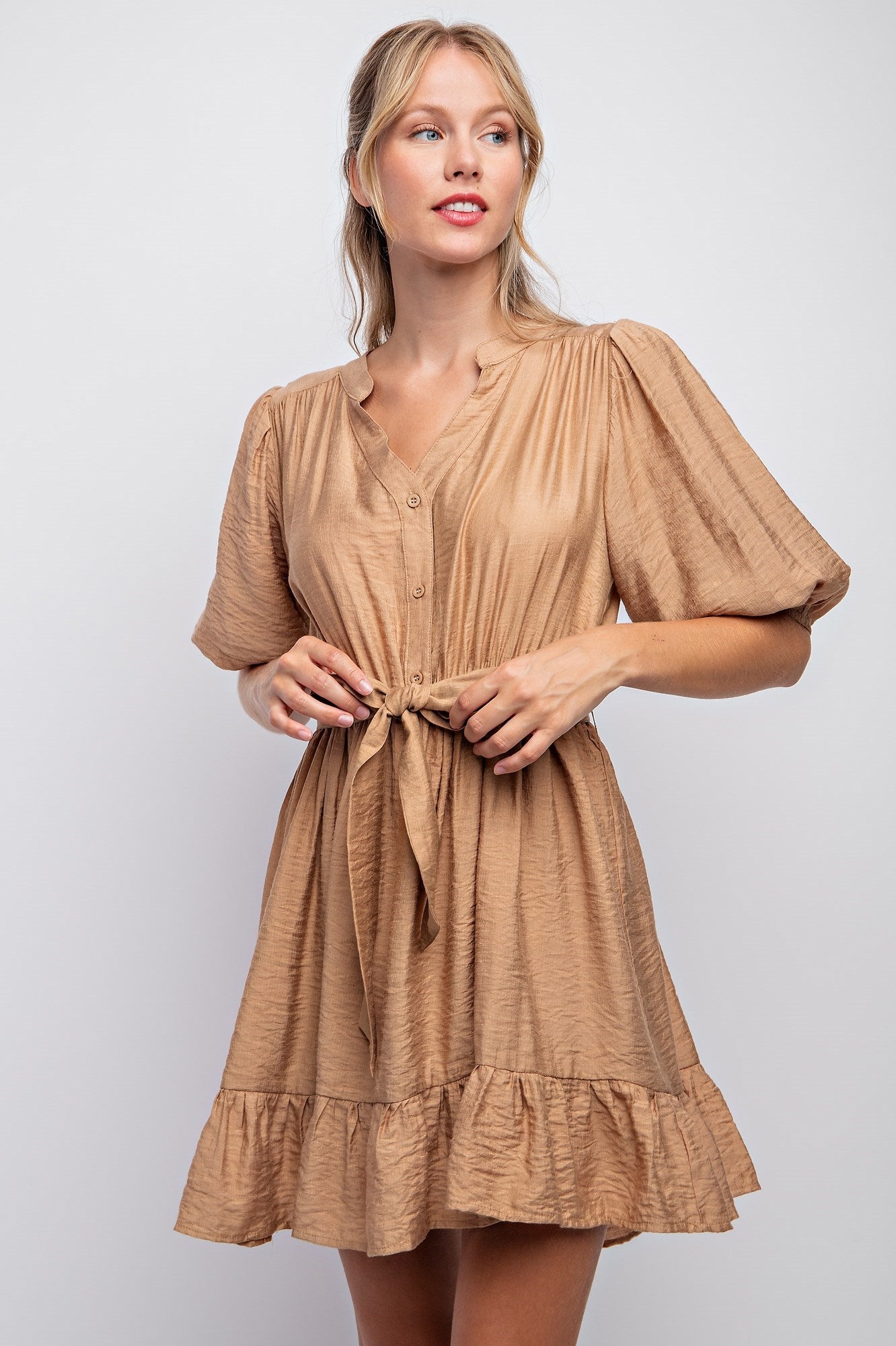 SPLIT NECK PEASANT DRESS