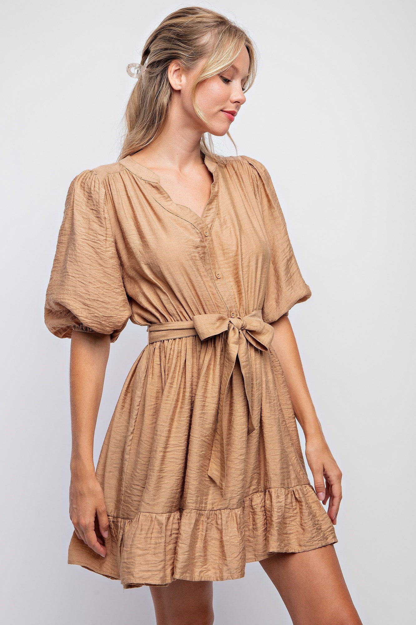 SPLIT NECK PEASANT DRESS