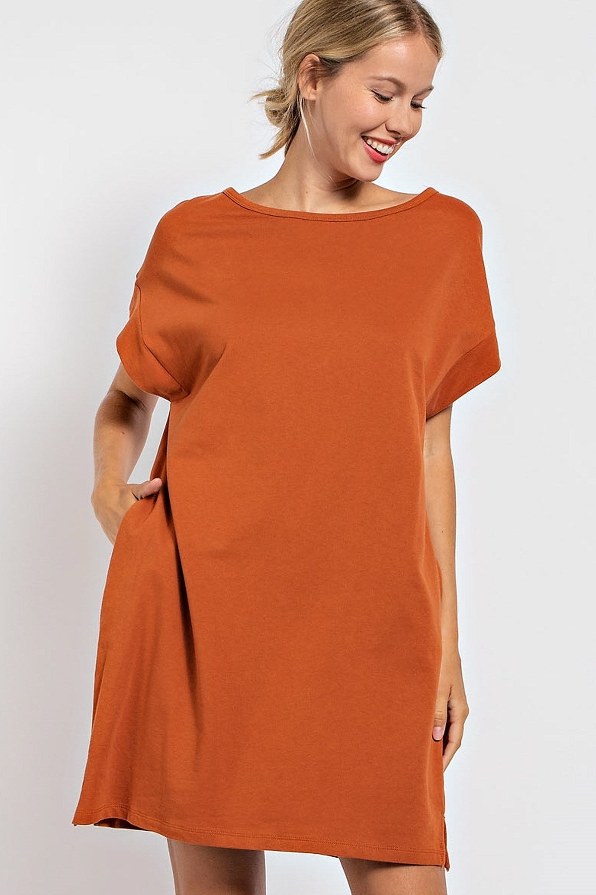 SOLID COTTON T-SHIRT MINI SHIFT DRESS