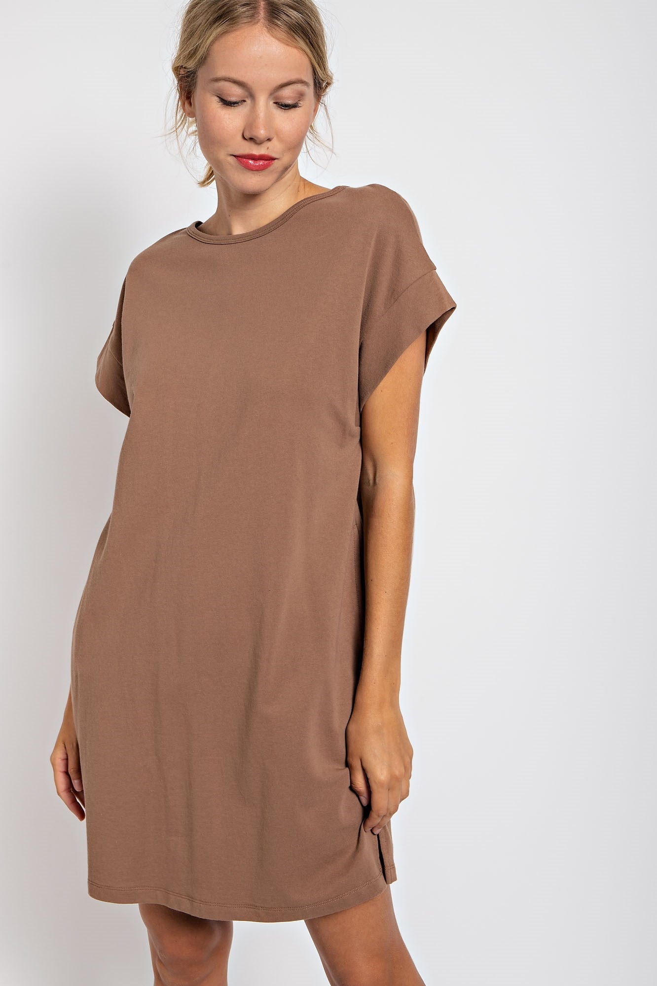 SOLID COTTON T-SHIRT MINI SHIFT DRESS