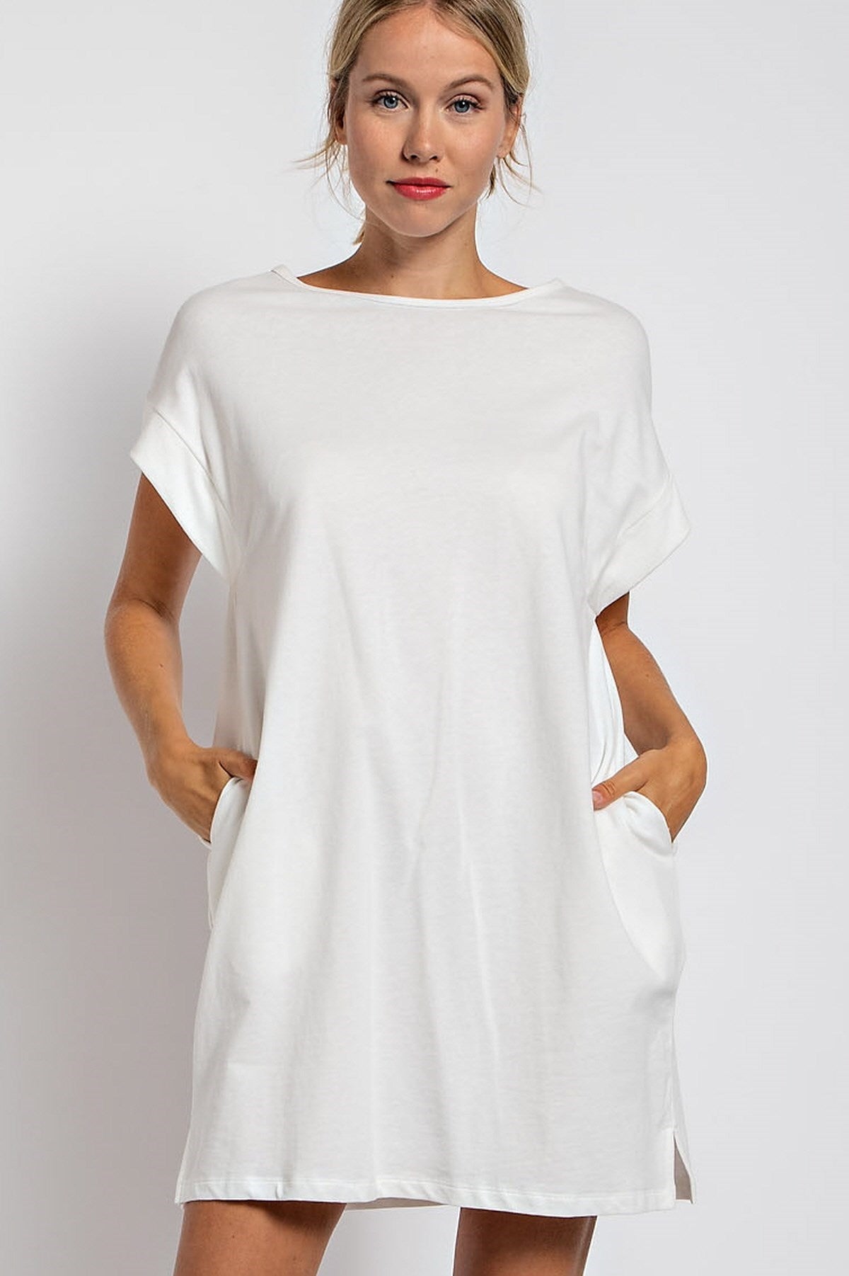 SOLID COTTON T-SHIRT MINI SHIFT DRESS
