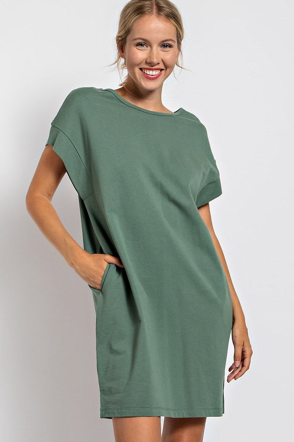 SOLID COTTON T-SHIRT MINI SHIFT DRESS