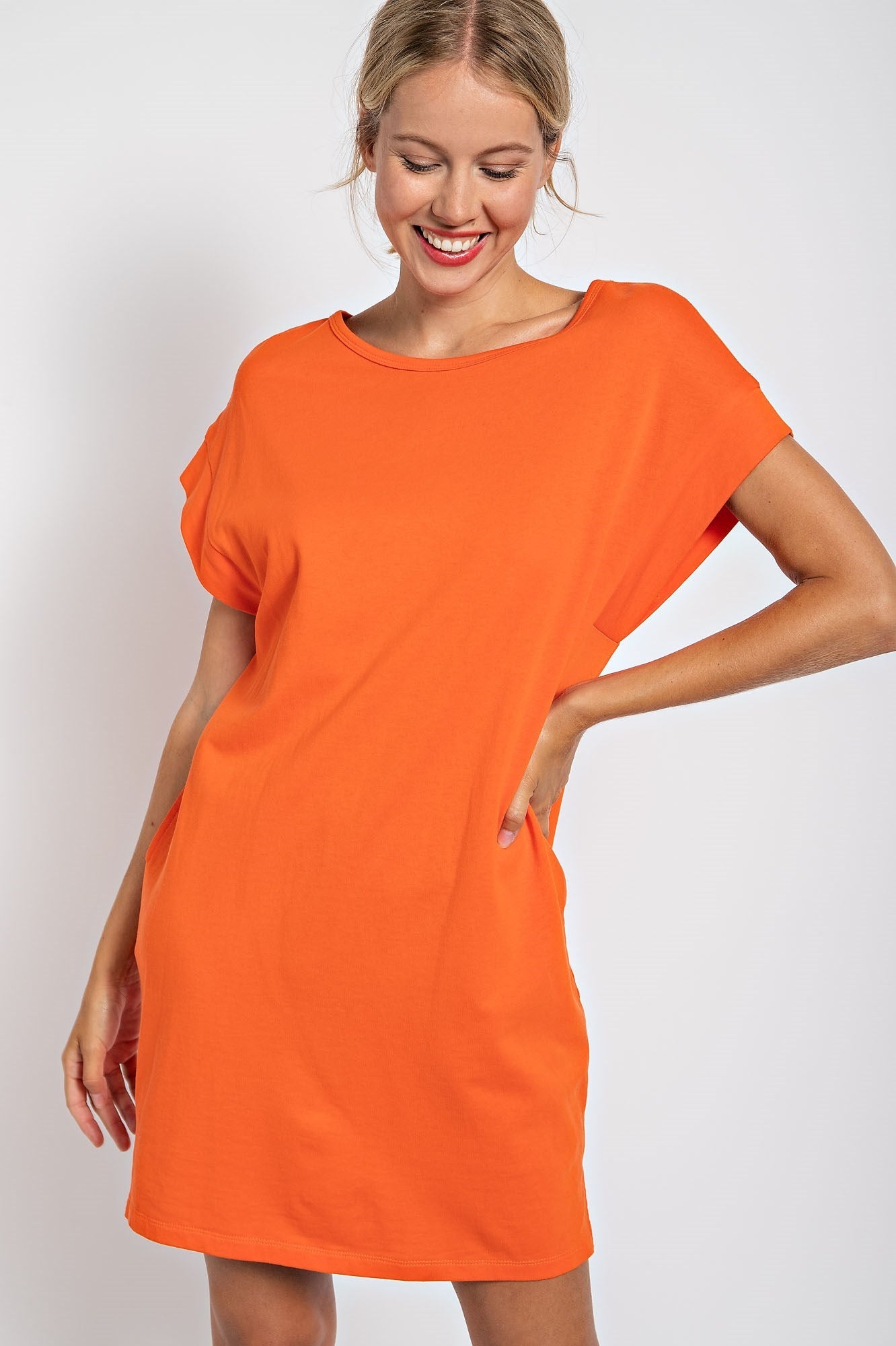SOLID COTTON T-SHIRT MINI SHIFT DRESS
