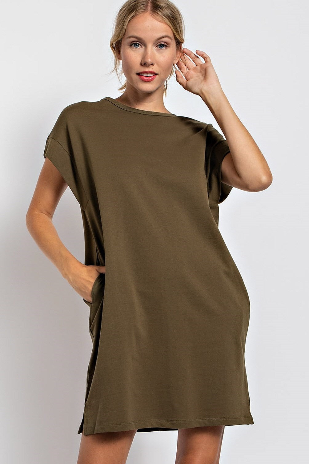 SOLID COTTON T-SHIRT MINI SHIFT DRESS