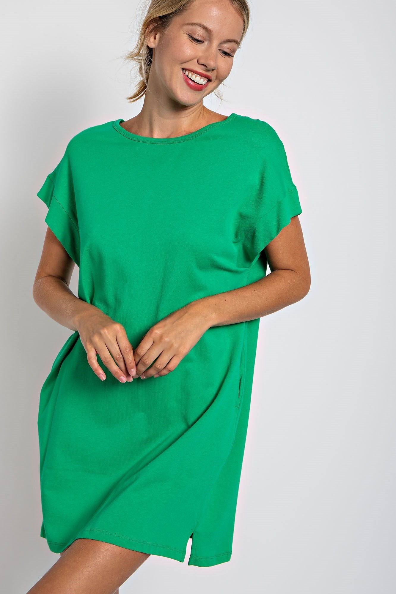 SOLID COTTON T-SHIRT MINI SHIFT DRESS
