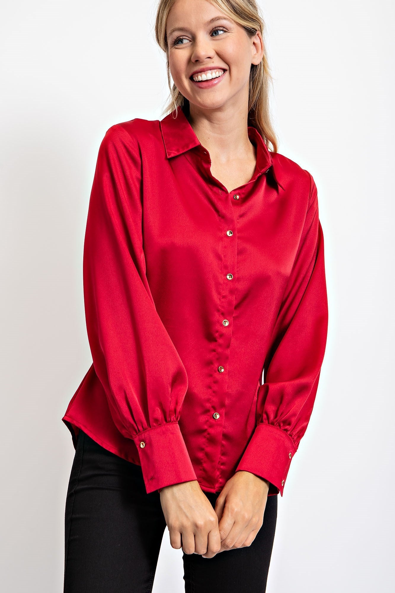 SOLID SATIN SHIRT BLOUSE