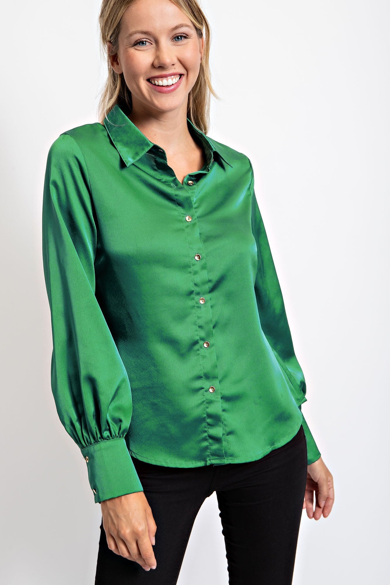 SOLID SATIN SHIRT BLOUSE