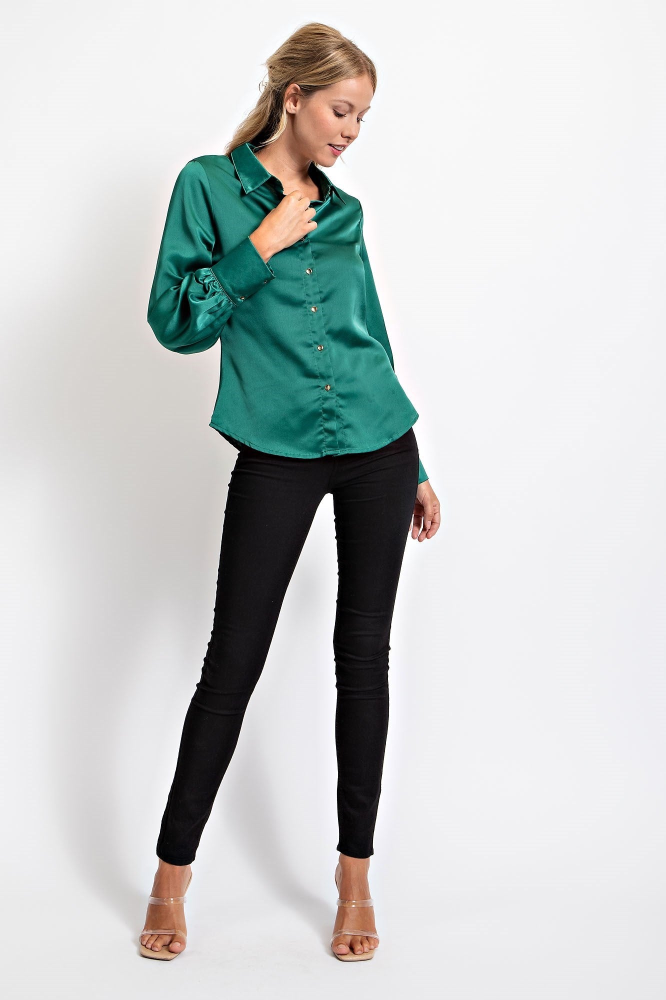 SOLID SATIN SHIRT BLOUSE