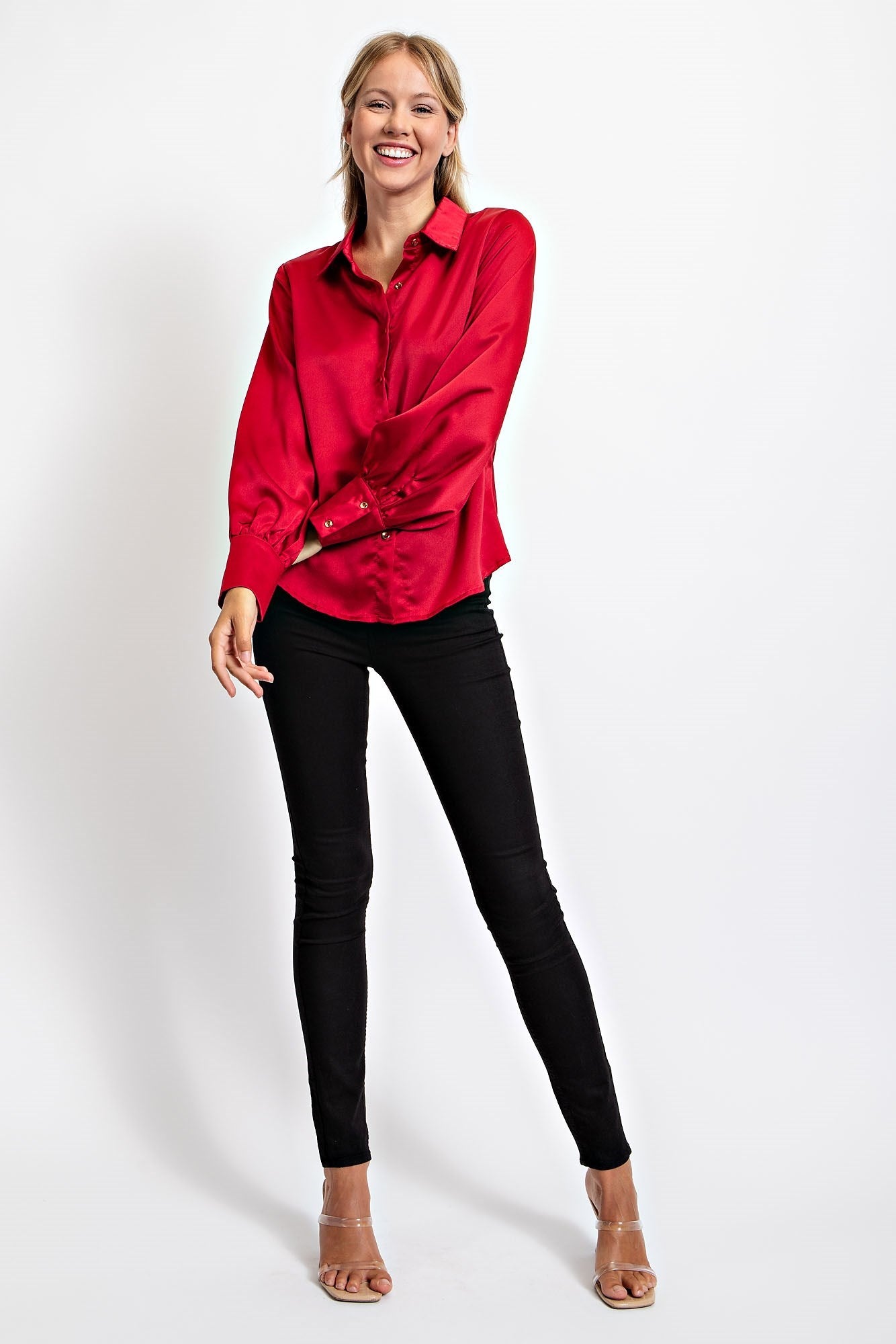 SOLID SATIN SHIRT BLOUSE