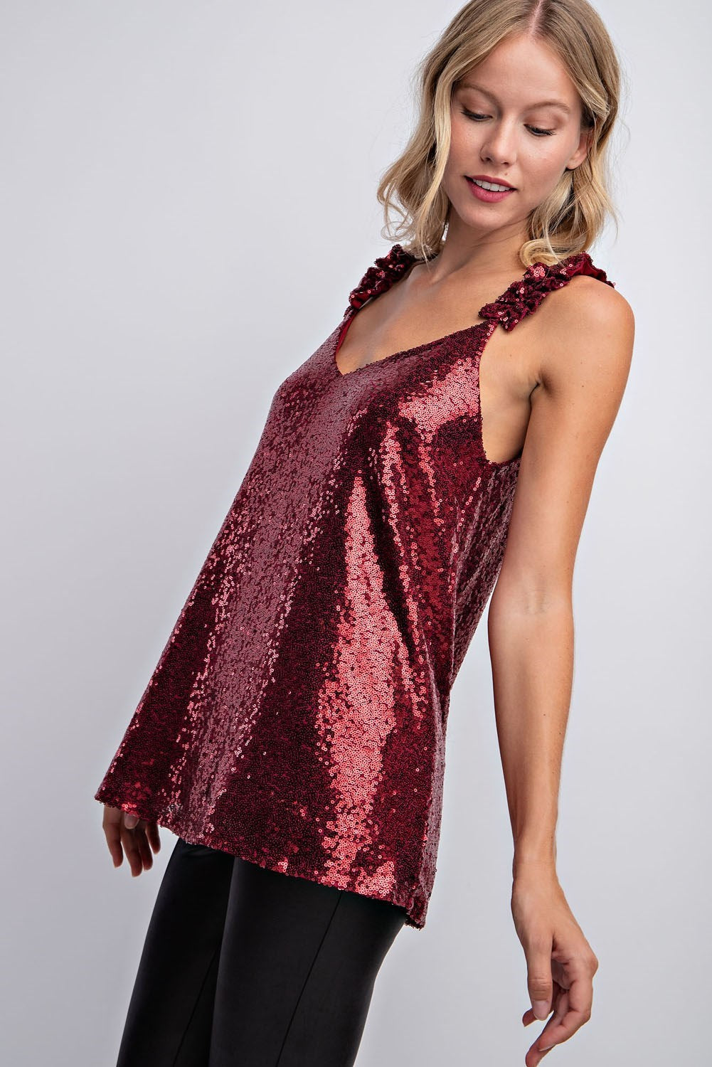 V NECK SEQUIN TANK TOP