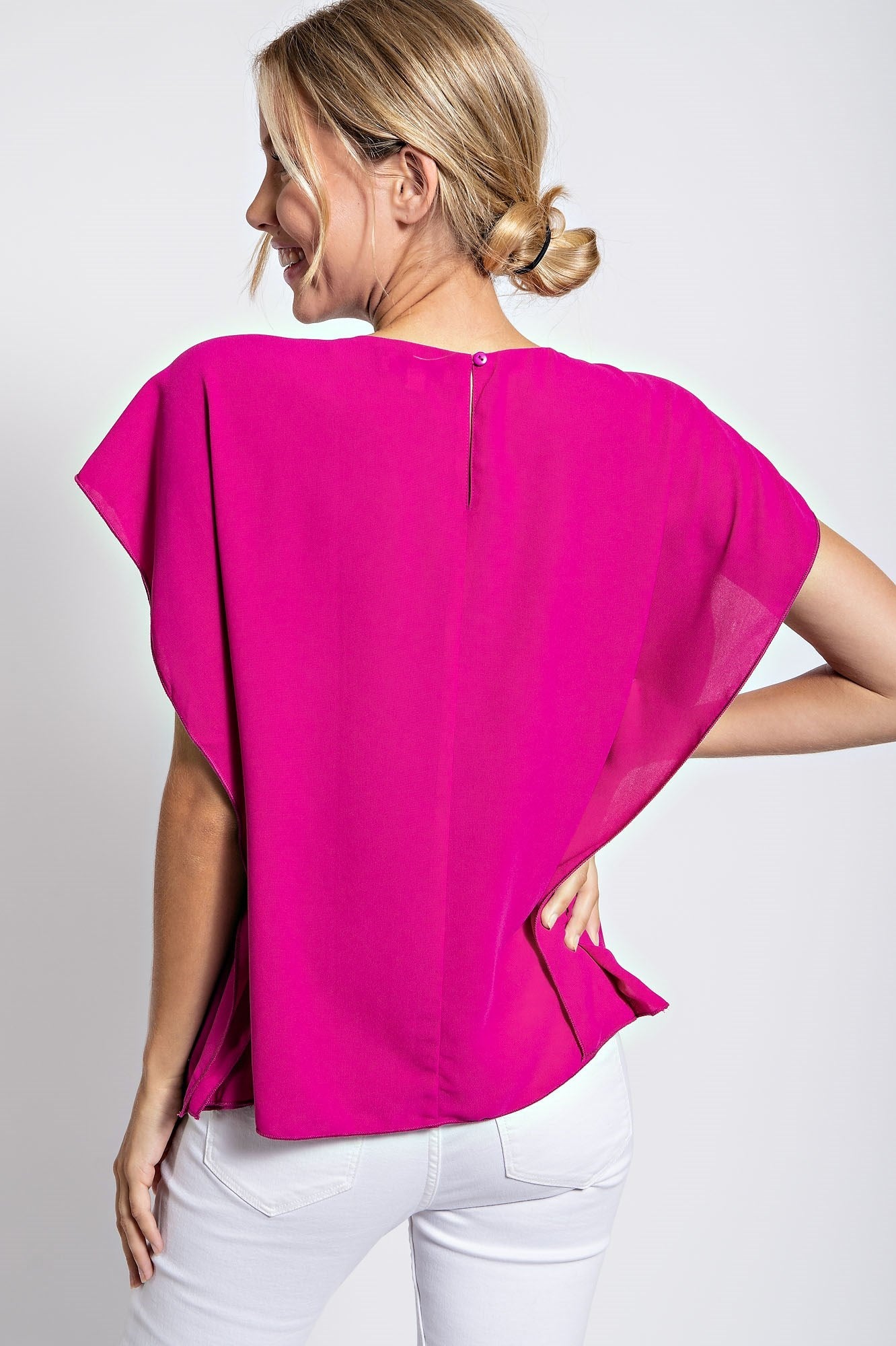 SHIRRED SOLID BLOUSE