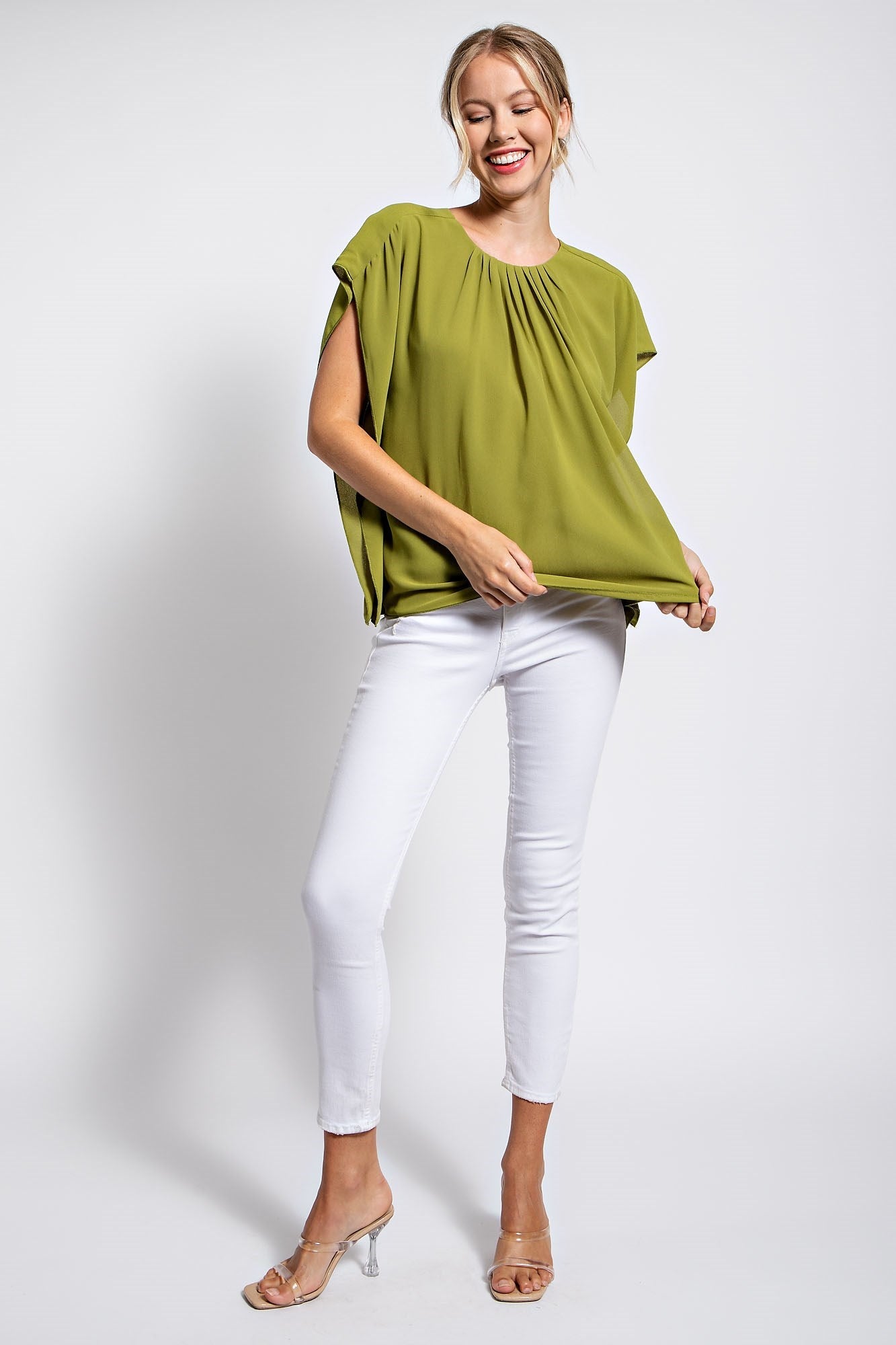 SHIRRED SOLID BLOUSE