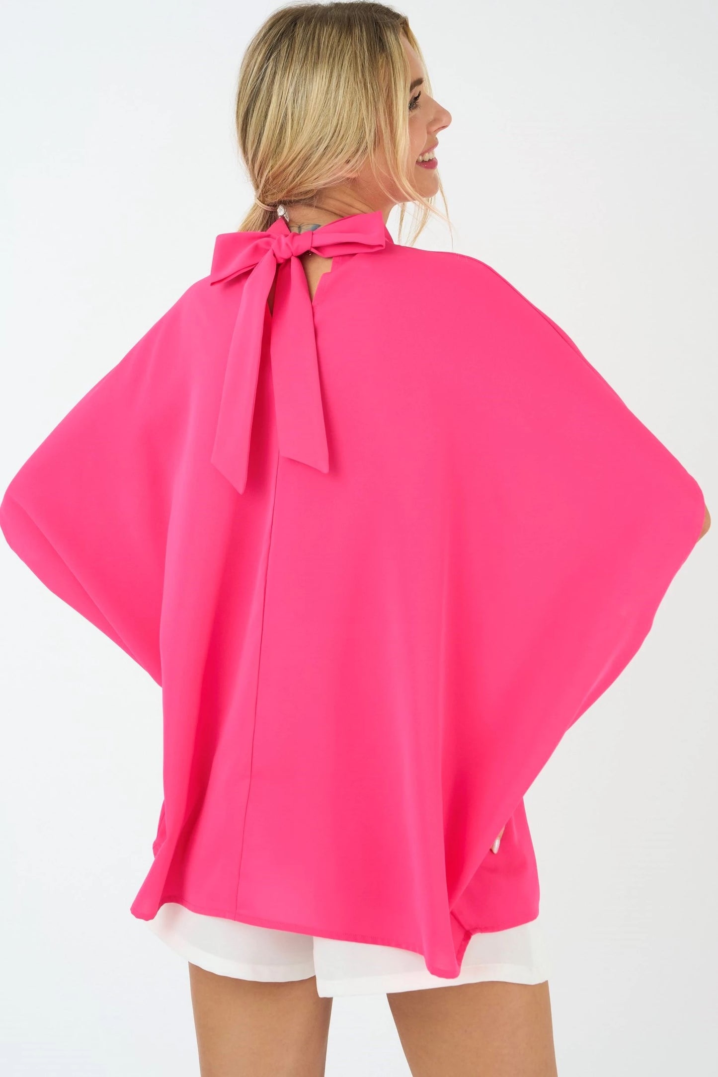 TIE BACK BATWING SLEEVE SOLID TOP