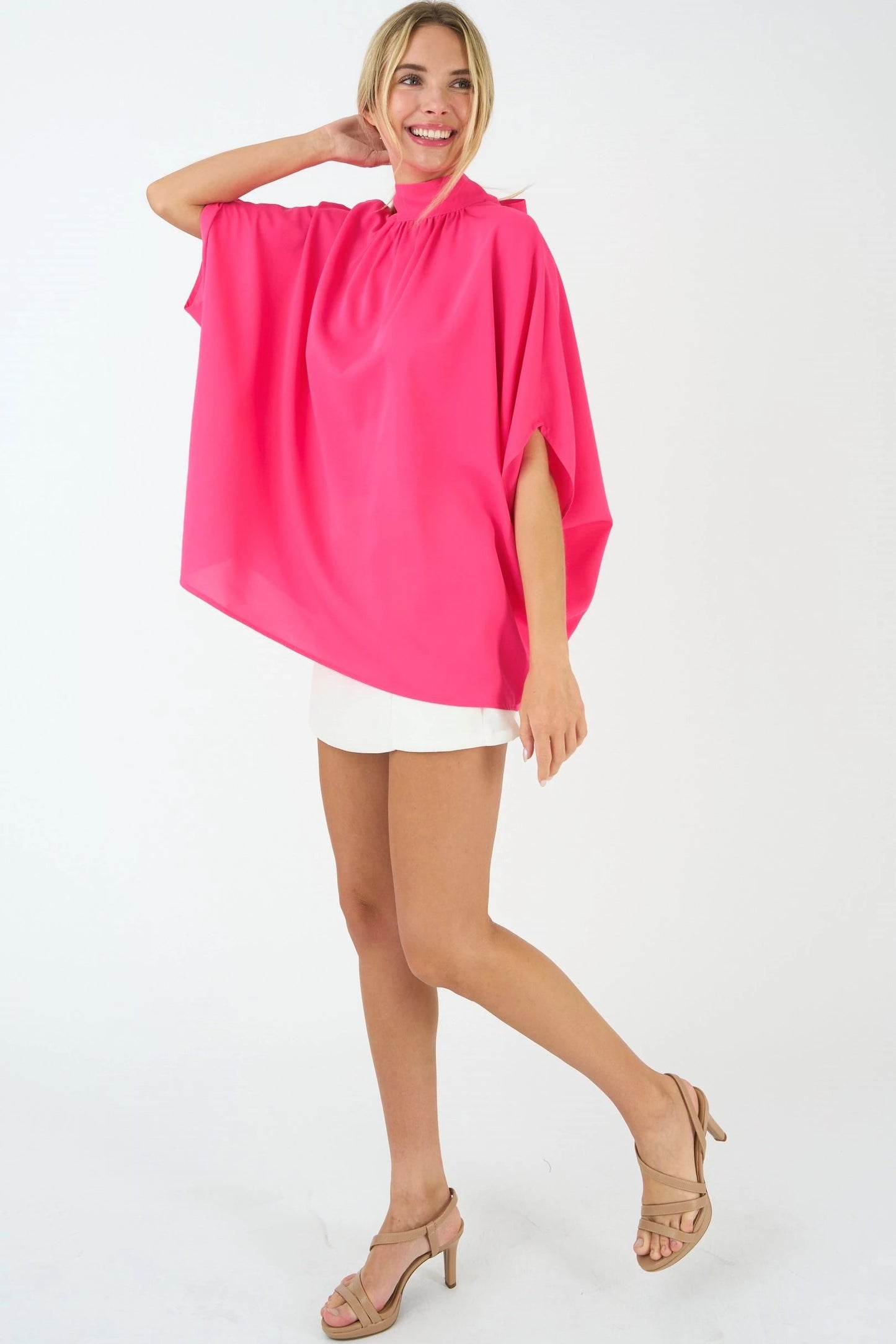 TIE BACK BATWING SLEEVE SOLID TOP