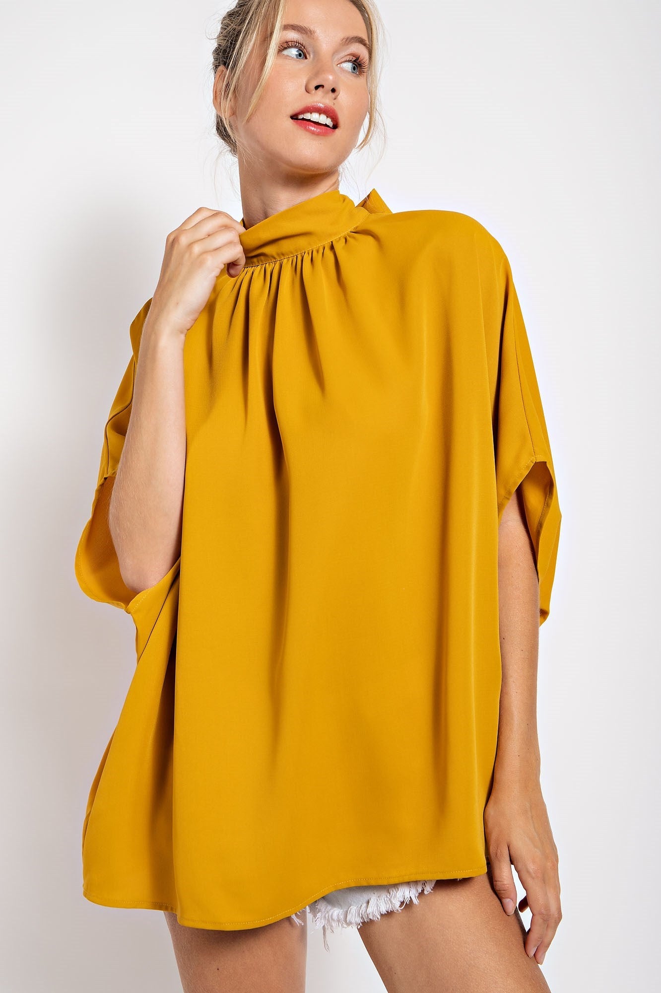 TIE BACK BATWING SLEEVE SOLID TOP