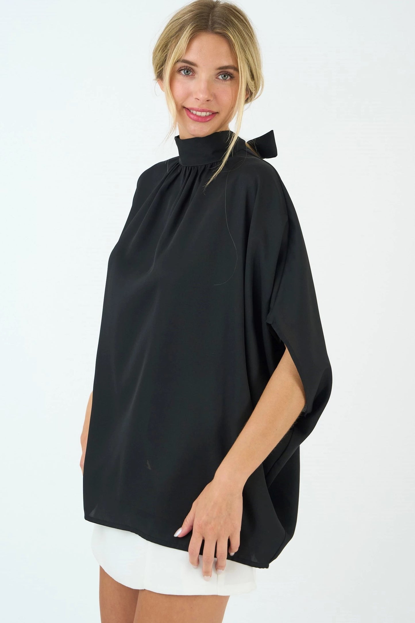 TIE BACK BATWING SLEEVE SOLID TOP