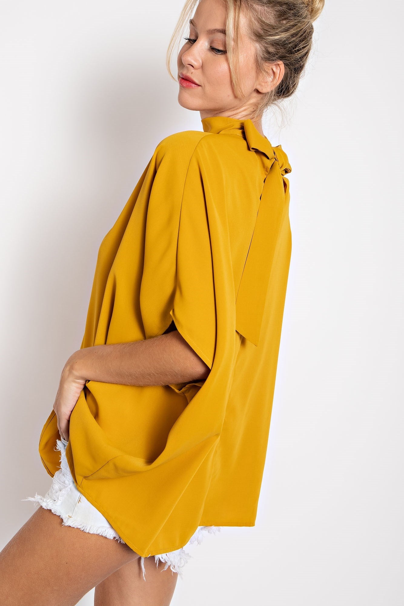 TIE BACK BATWING SLEEVE SOLID TOP