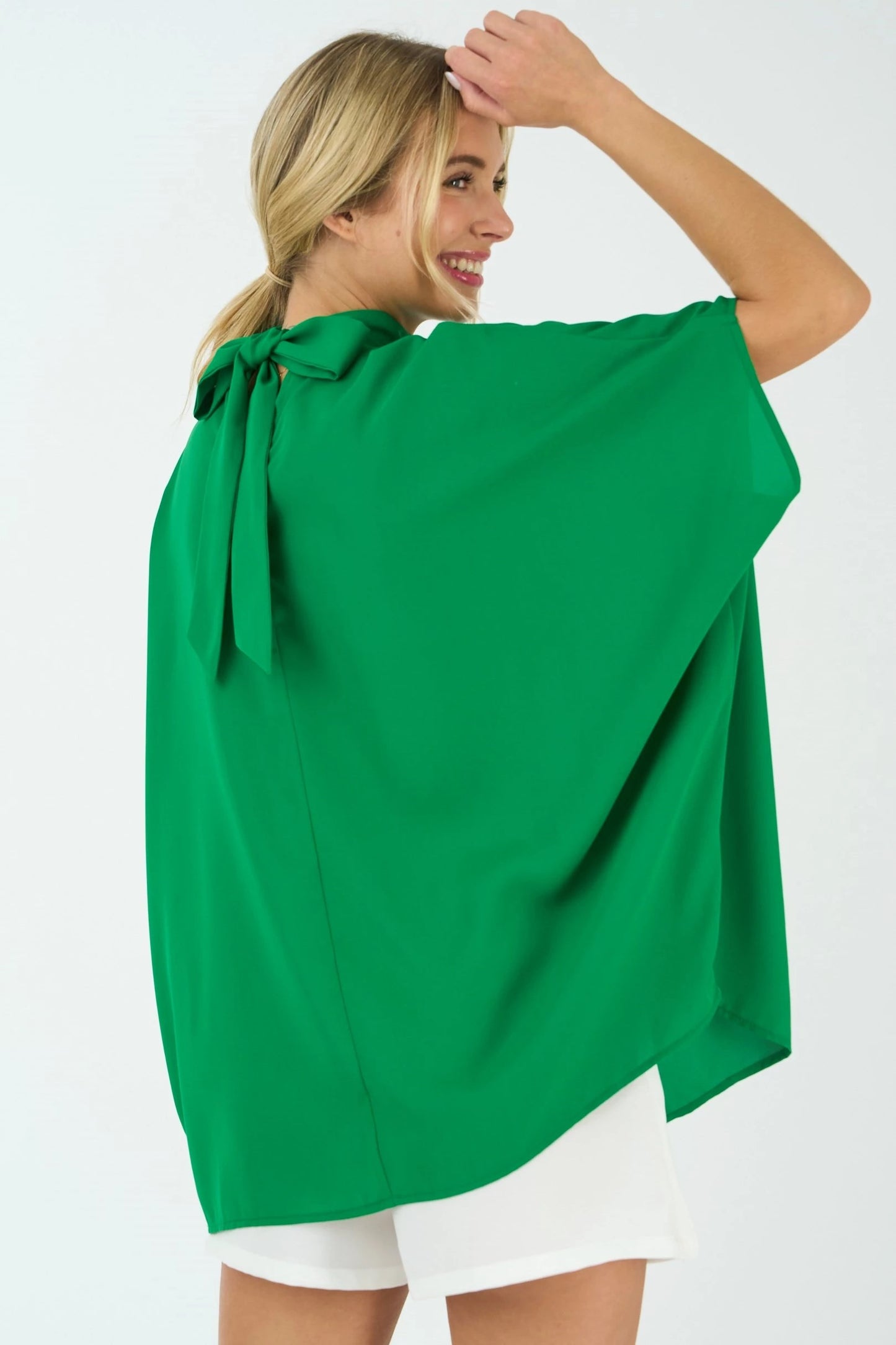 TIE BACK BATWING SLEEVE SOLID TOP
