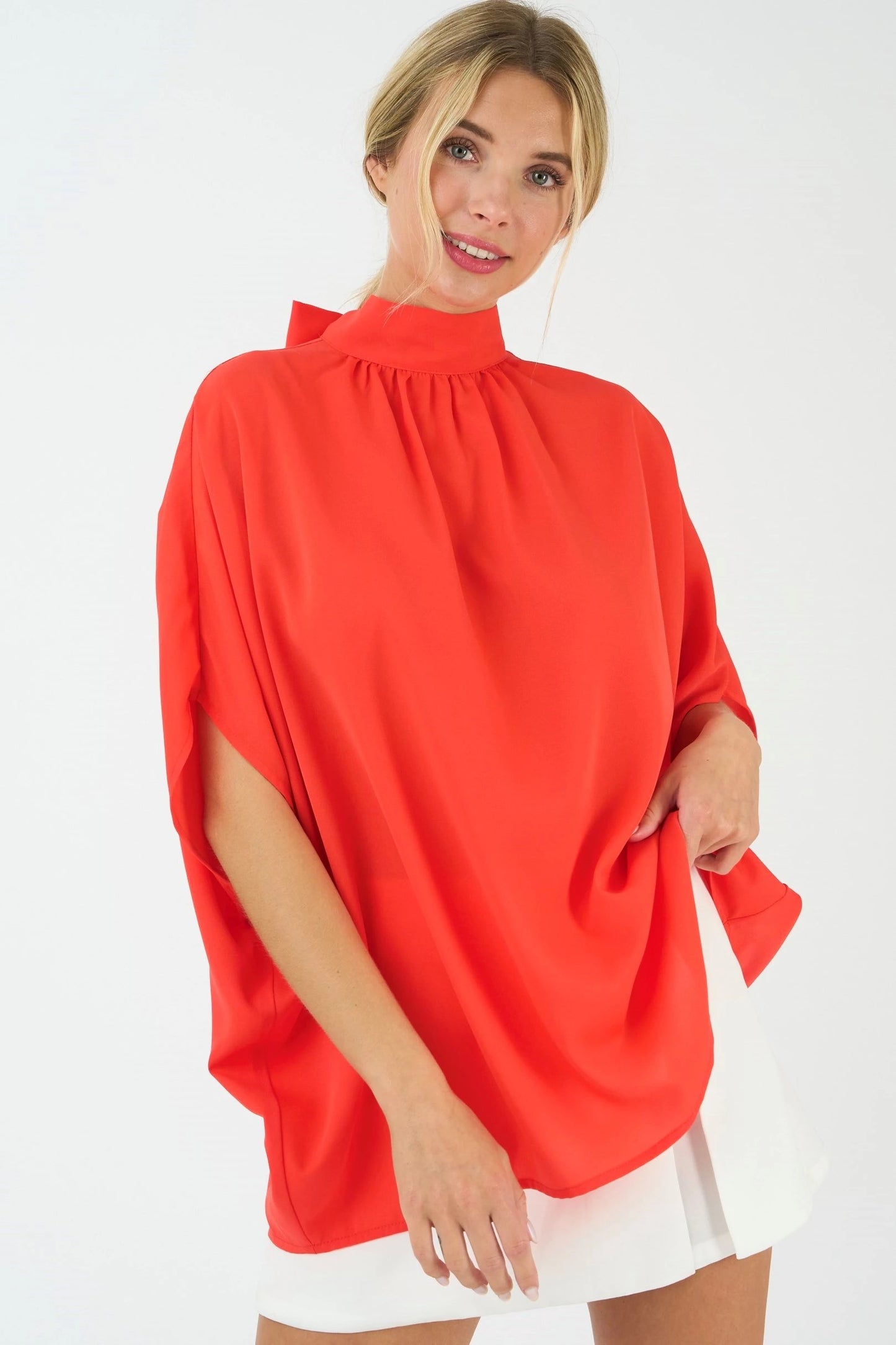 TIE BACK BATWING SLEEVE SOLID TOP