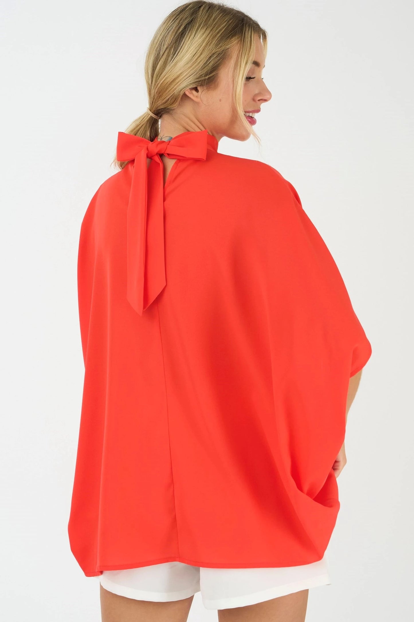 TIE BACK BATWING SLEEVE SOLID TOP