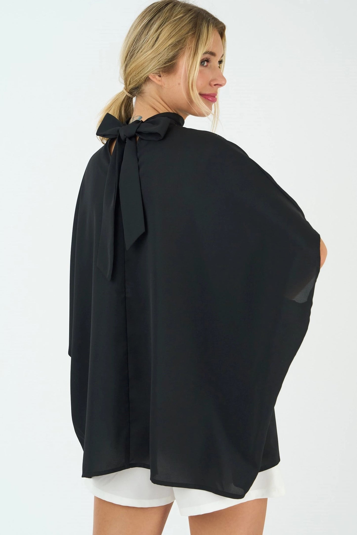 TIE BACK BATWING SLEEVE SOLID TOP