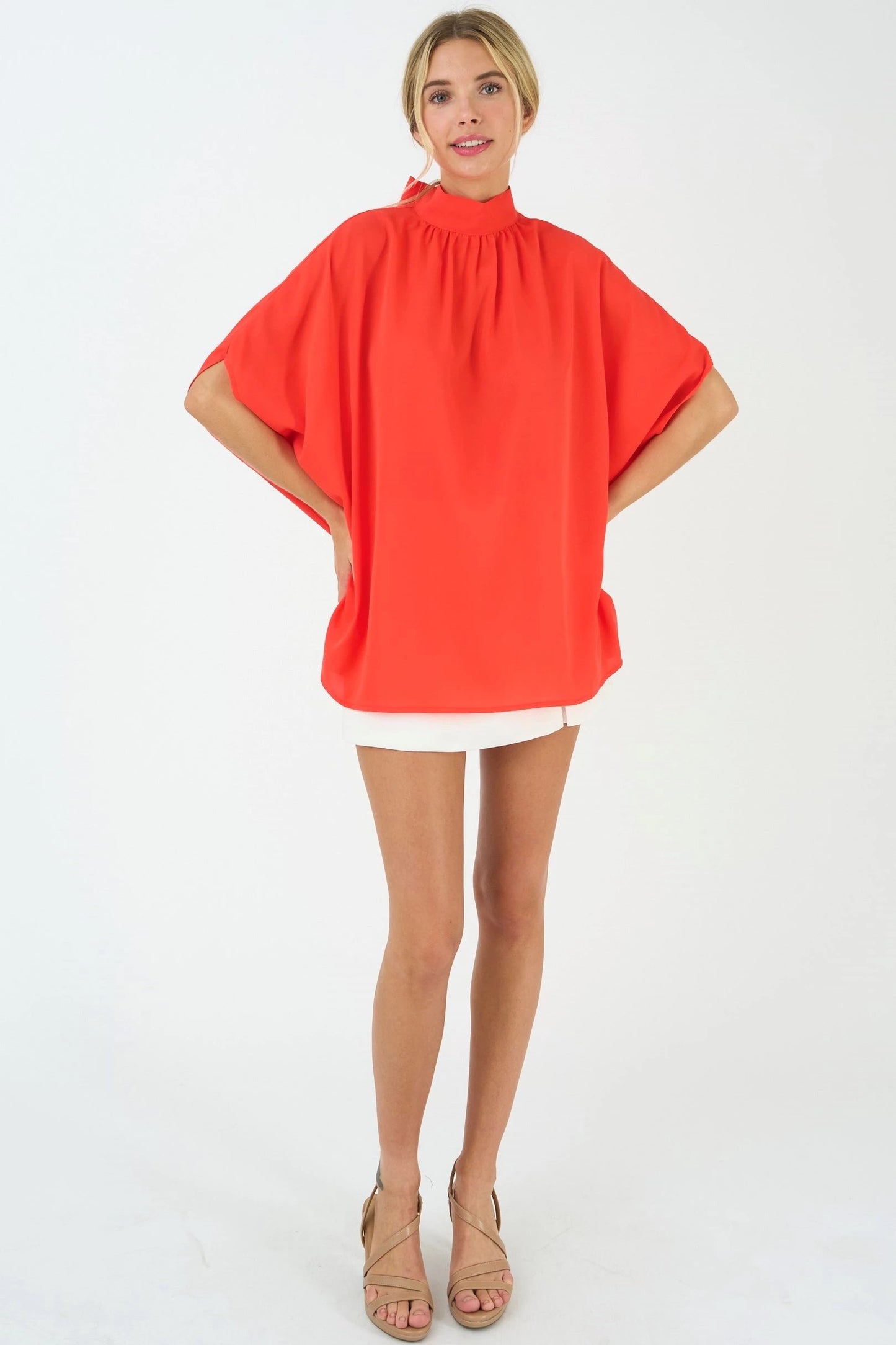 TIE BACK BATWING SLEEVE SOLID TOP
