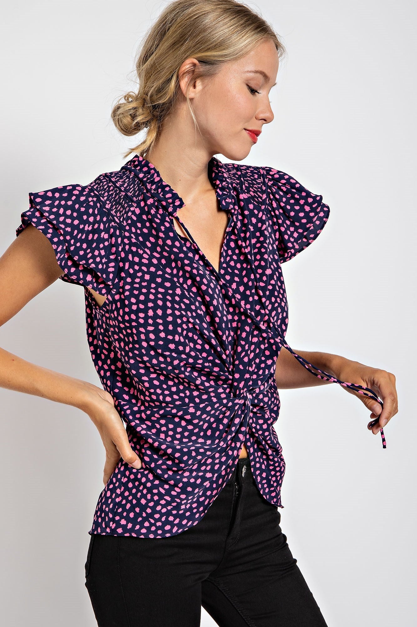 DALMATIAN PRINT TWIST KNOT FRONT TOP