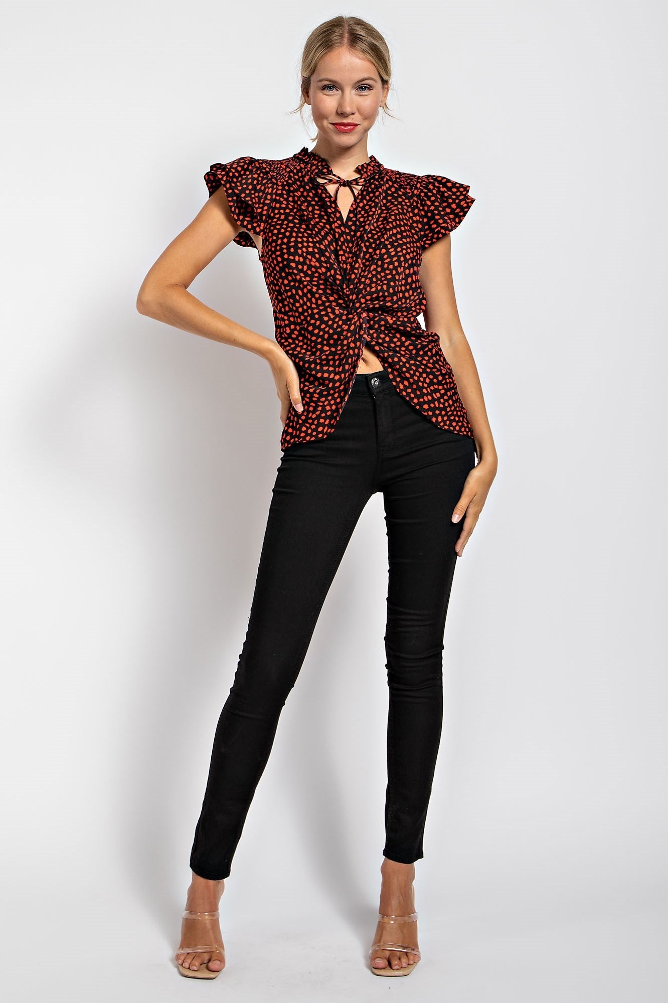 DALMATIAN PRINT TWIST KNOT FRONT TOP