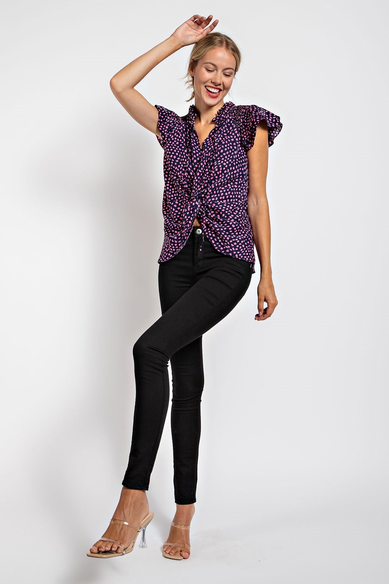 DALMATIAN PRINT TWIST KNOT FRONT TOP
