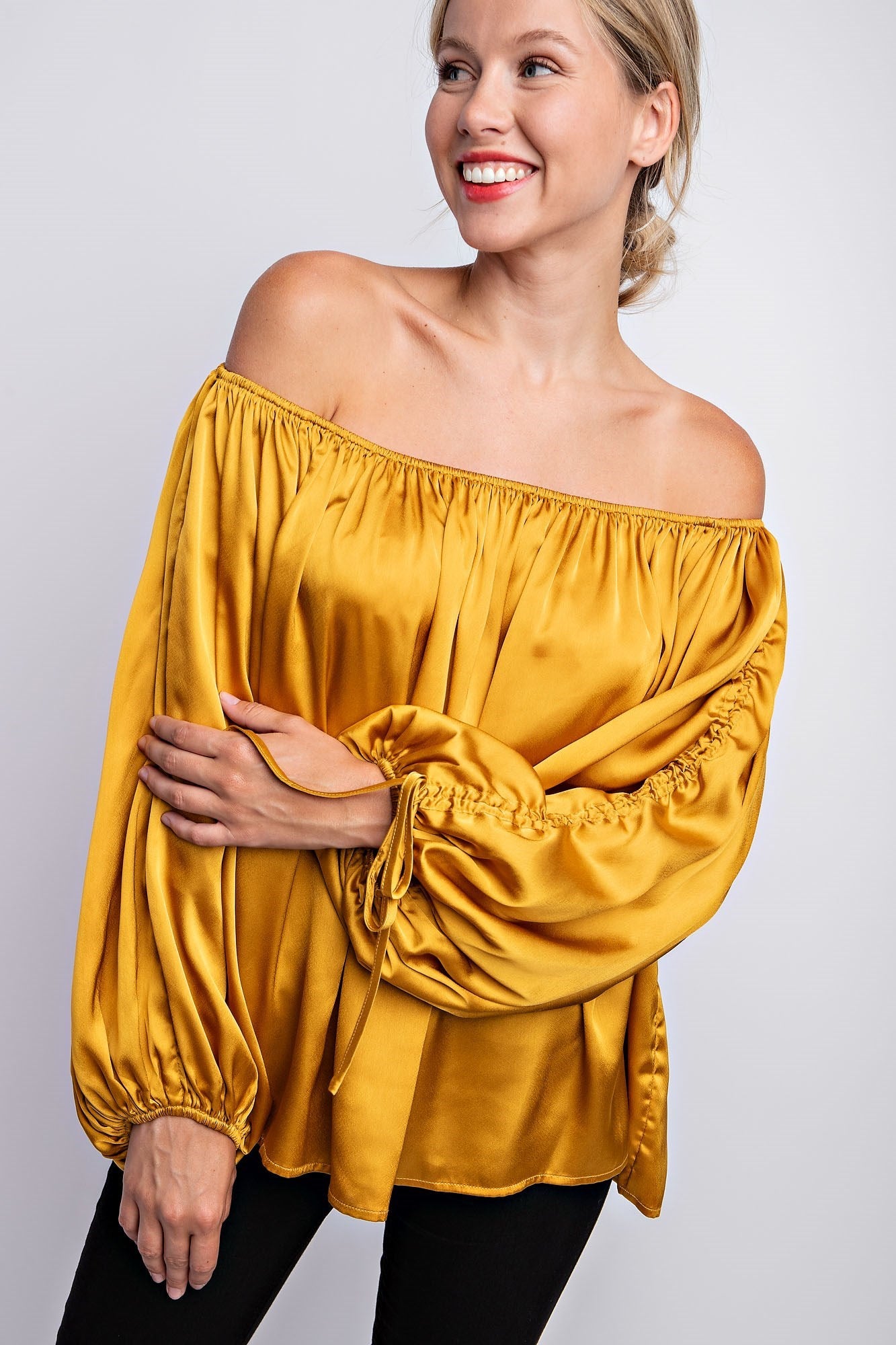 BALLOON SLEEVE OFF THE SHOULDER BLOUSE