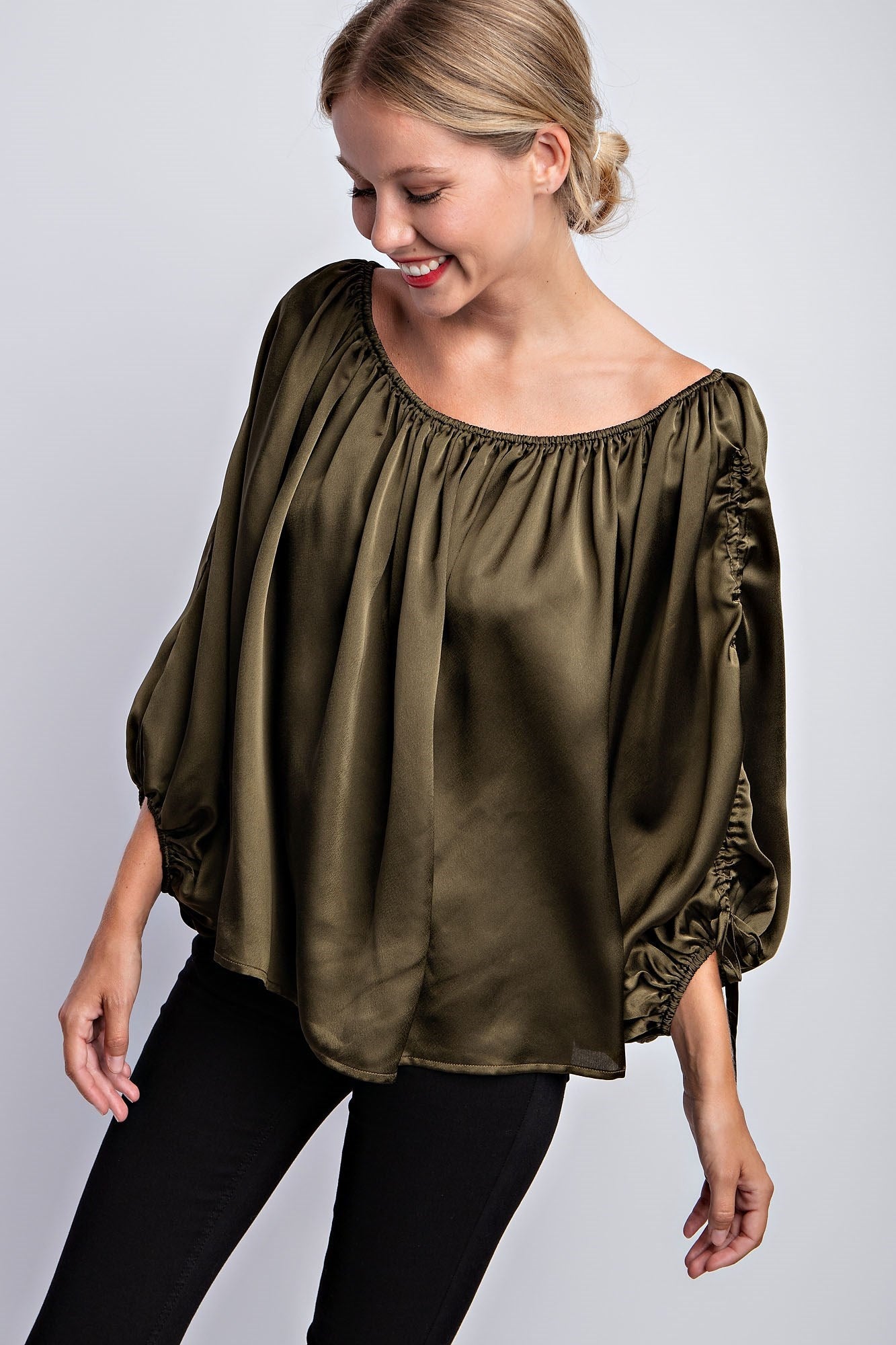 BALLOON SLEEVE OFF THE SHOULDER BLOUSE