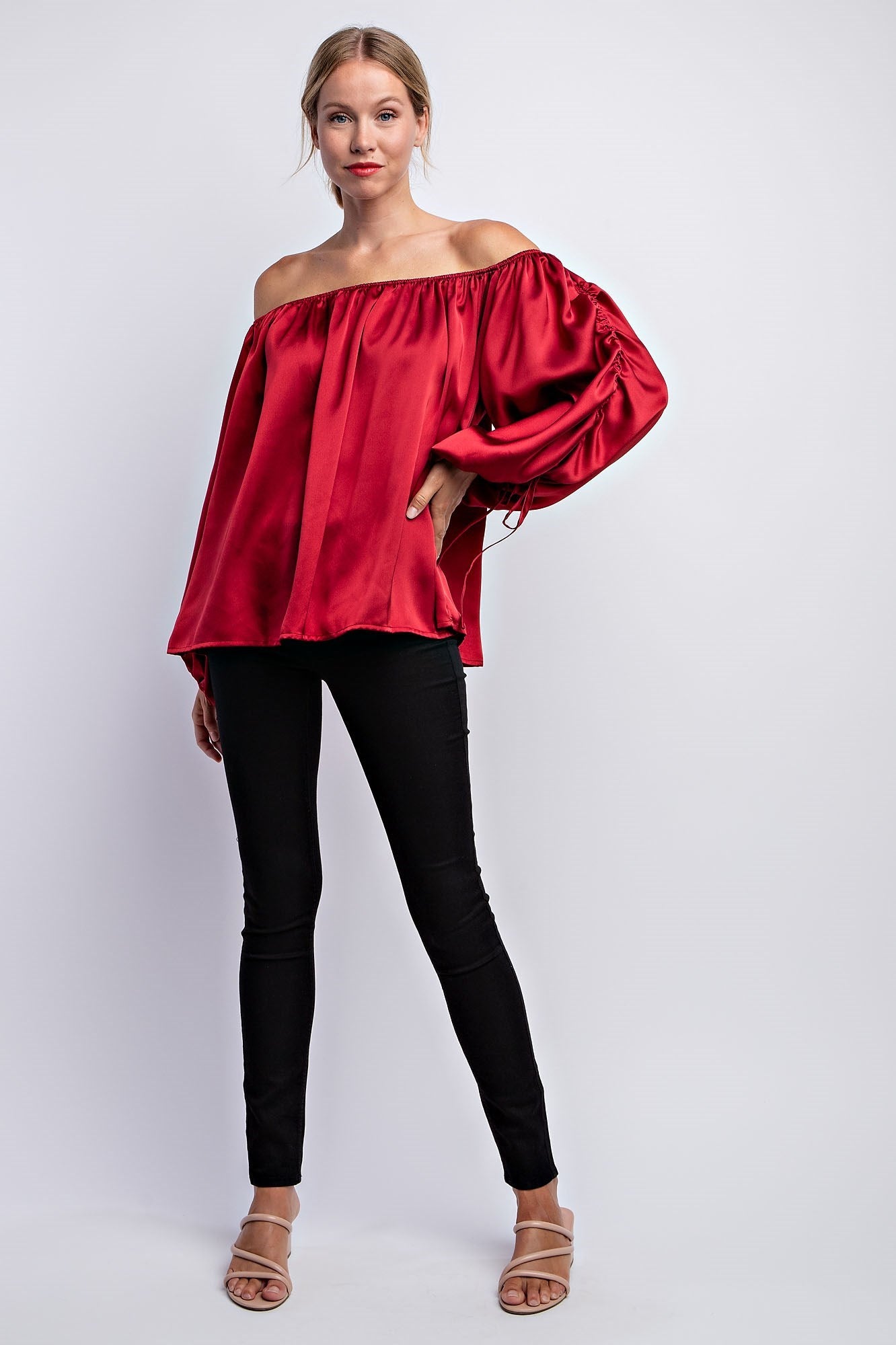 BALLOON SLEEVE OFF THE SHOULDER BLOUSE
