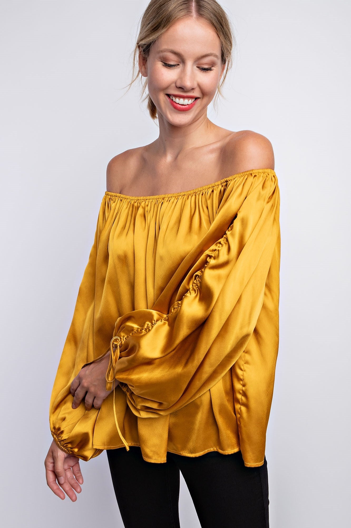 BALLOON SLEEVE OFF THE SHOULDER BLOUSE