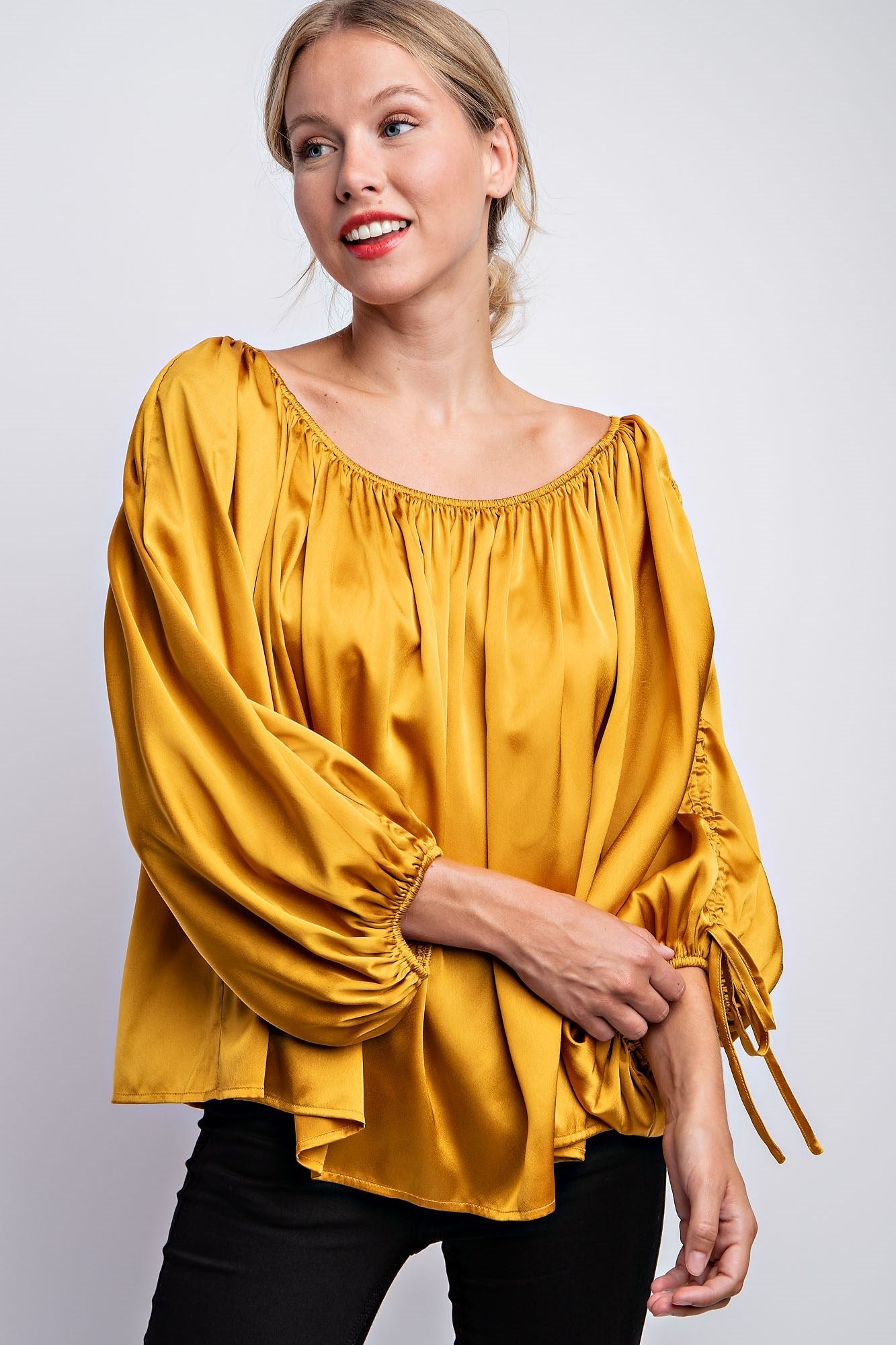 BALLOON SLEEVE OFF THE SHOULDER BLOUSE