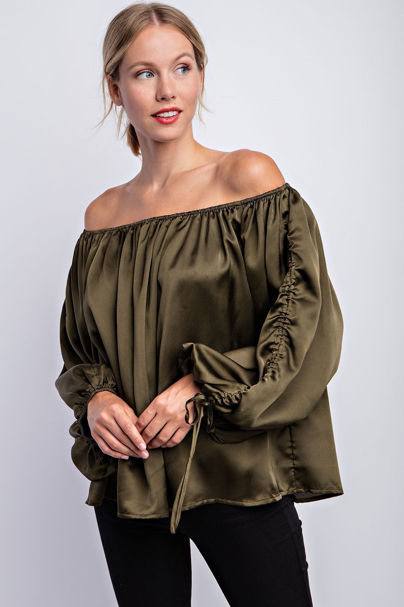 BALLOON SLEEVE OFF THE SHOULDER BLOUSE