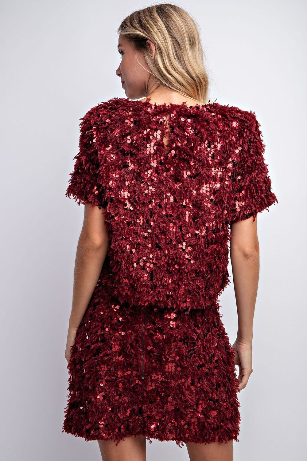 SEQUIN FEATHER BLOUSE & SKIRT