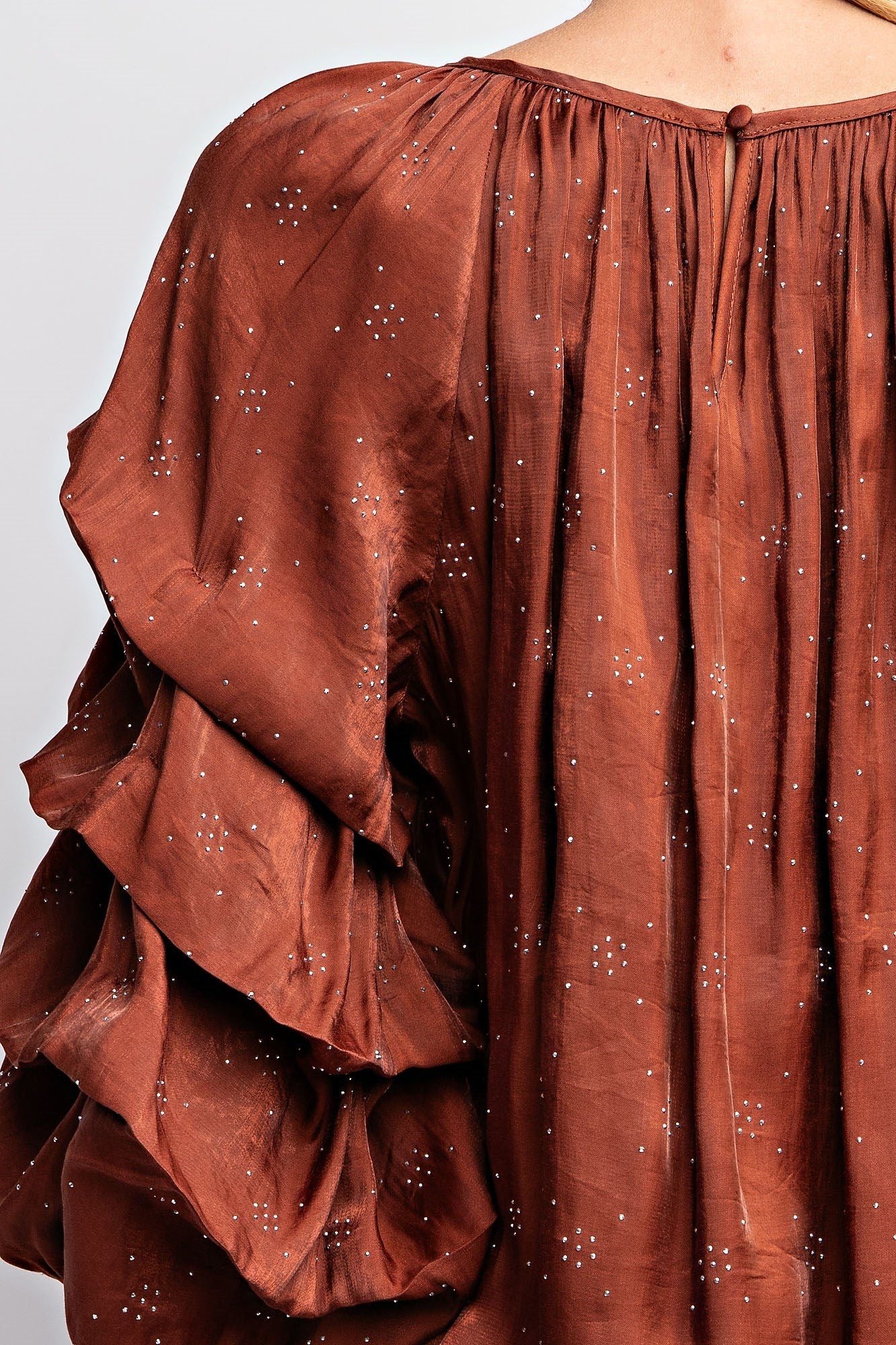 TIERED PUFF SLEEVE SATIN BLOUSE