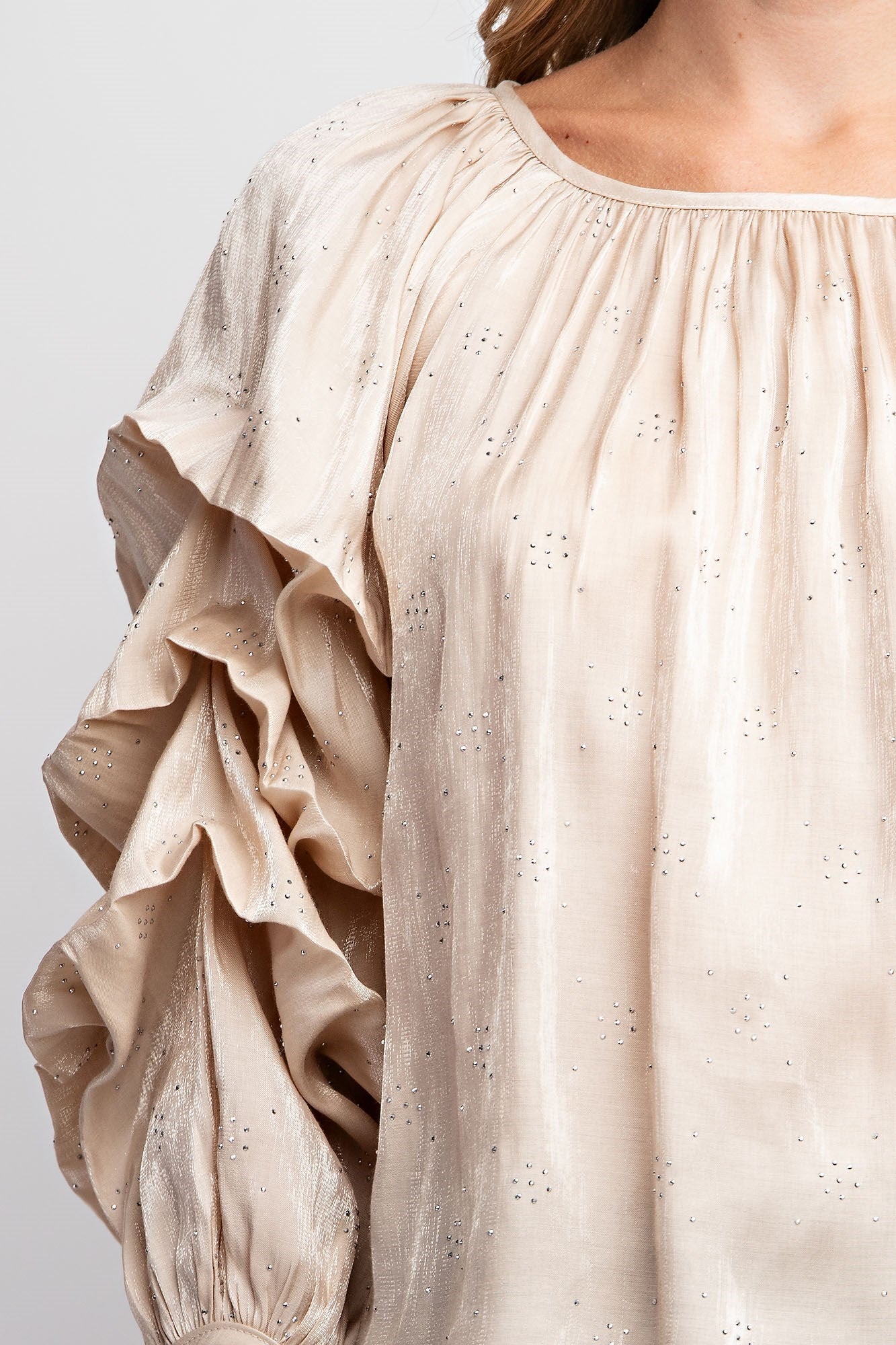 TIERED PUFF SLEEVE SATIN BLOUSE