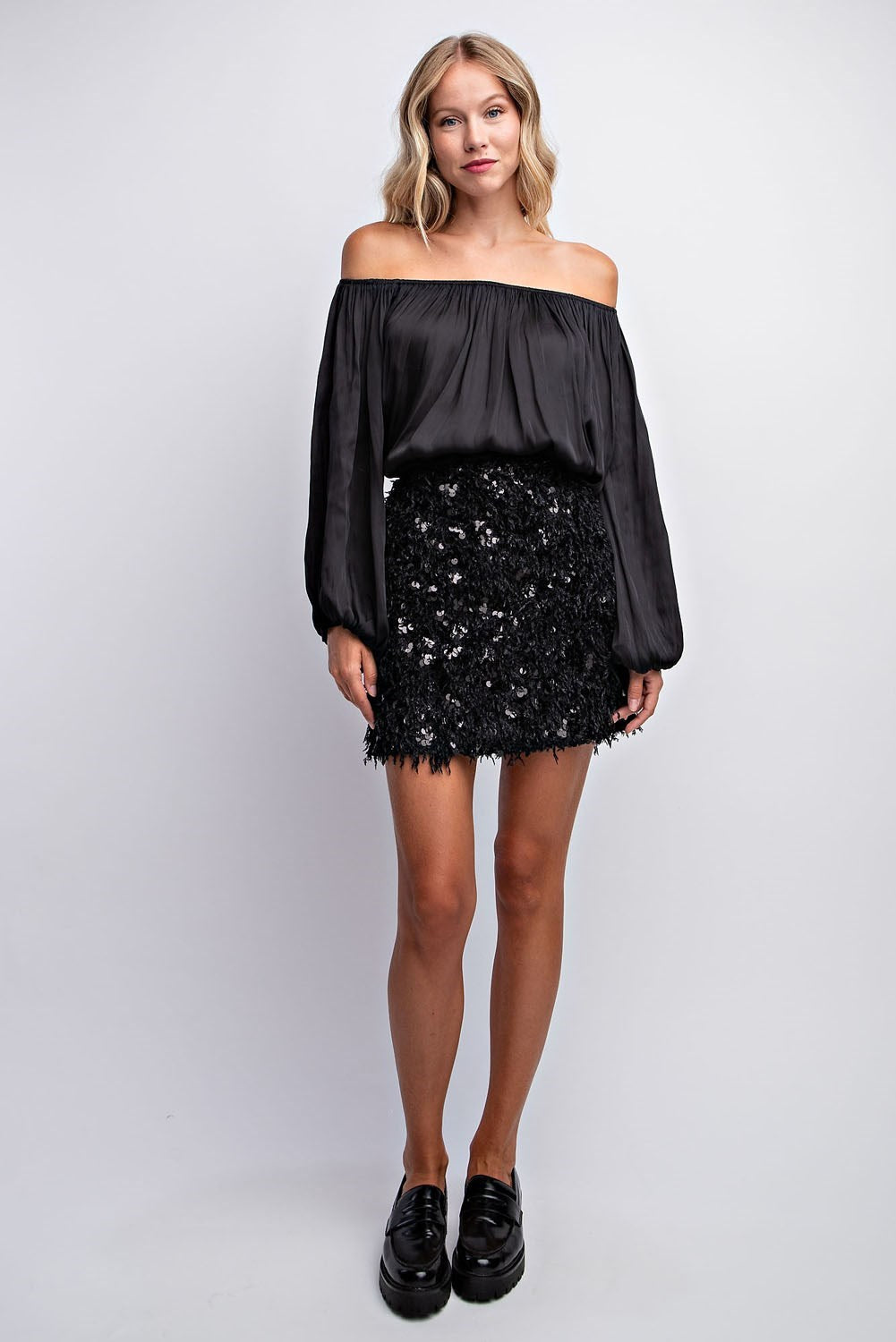 SEQUIN FEATHER MINI SKIRT