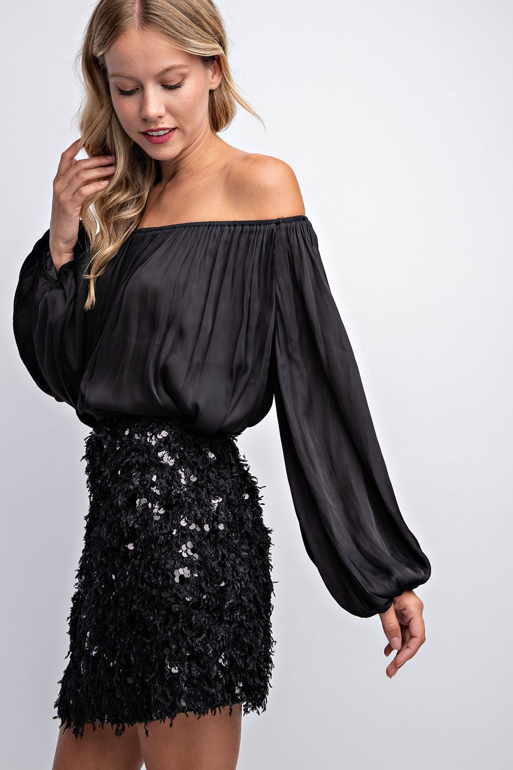 SEQUIN FEATHER MINI SKIRT