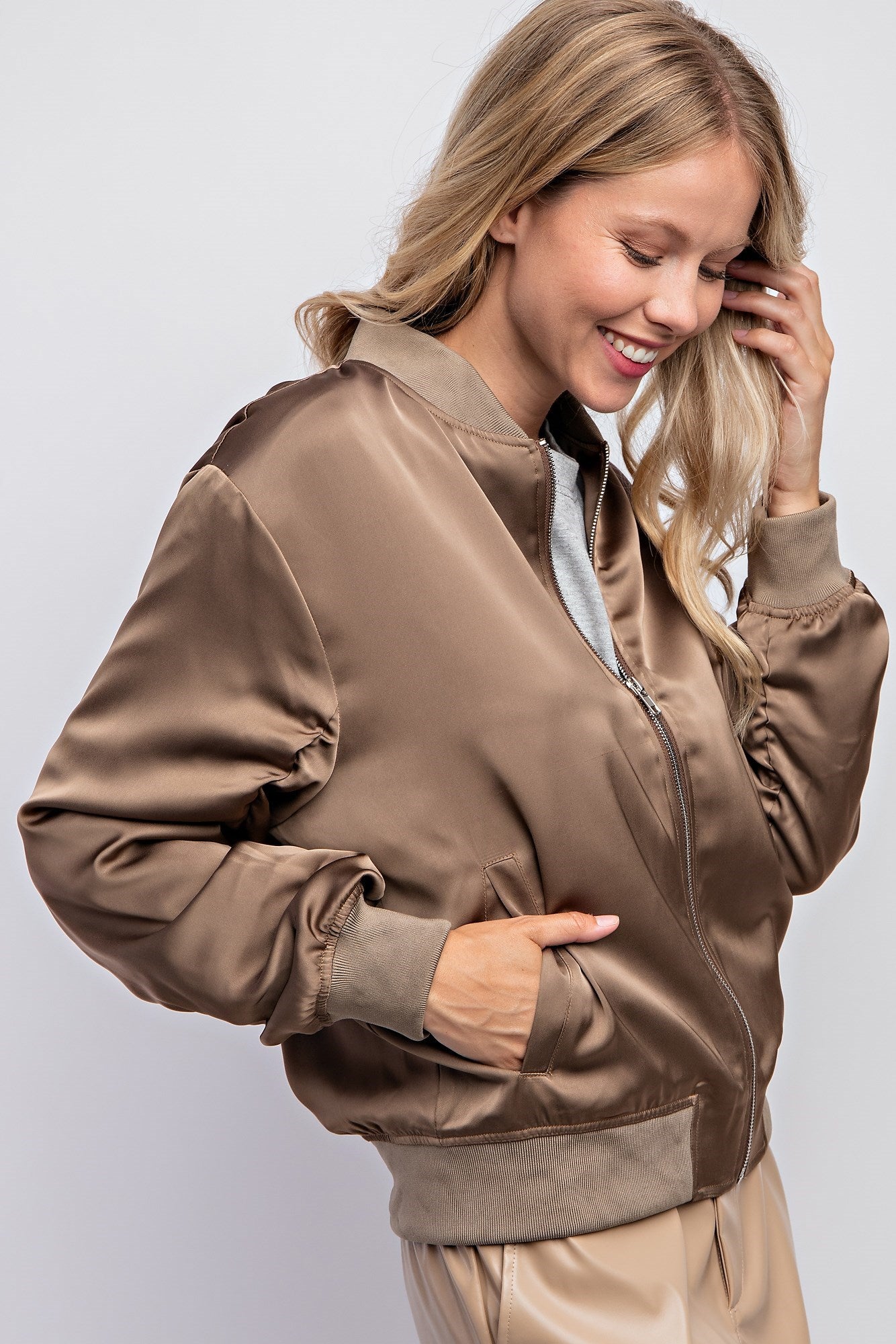 SHIRRED SLEEVE BOMBER JACKET