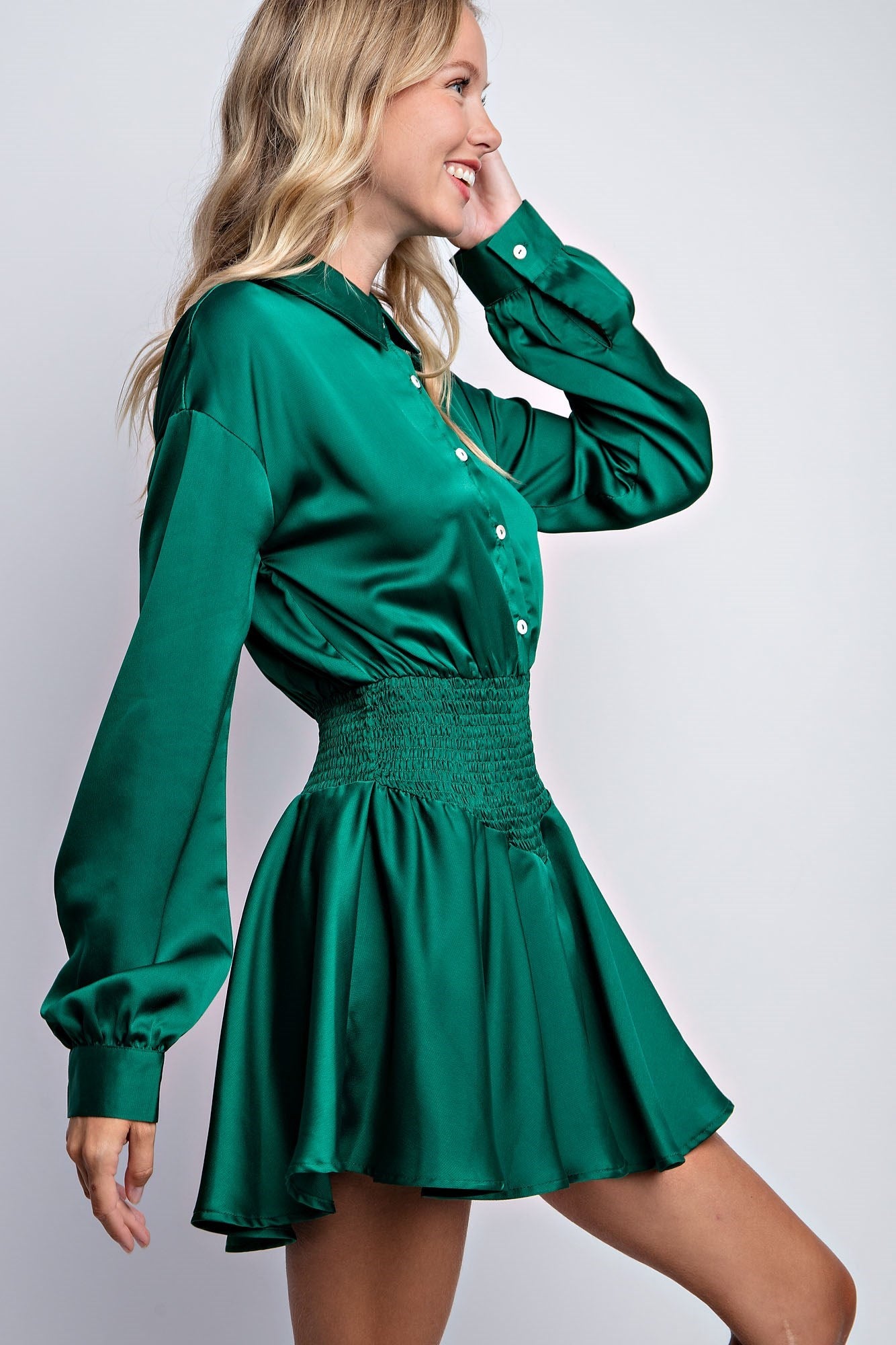 SMOCKED FLOWY SHIRT ROMPER