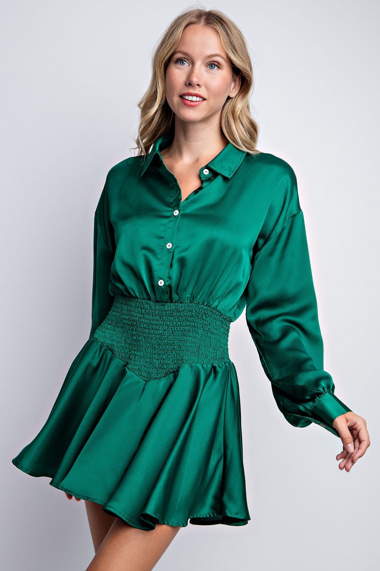 SMOCKED FLOWY SHIRT ROMPER